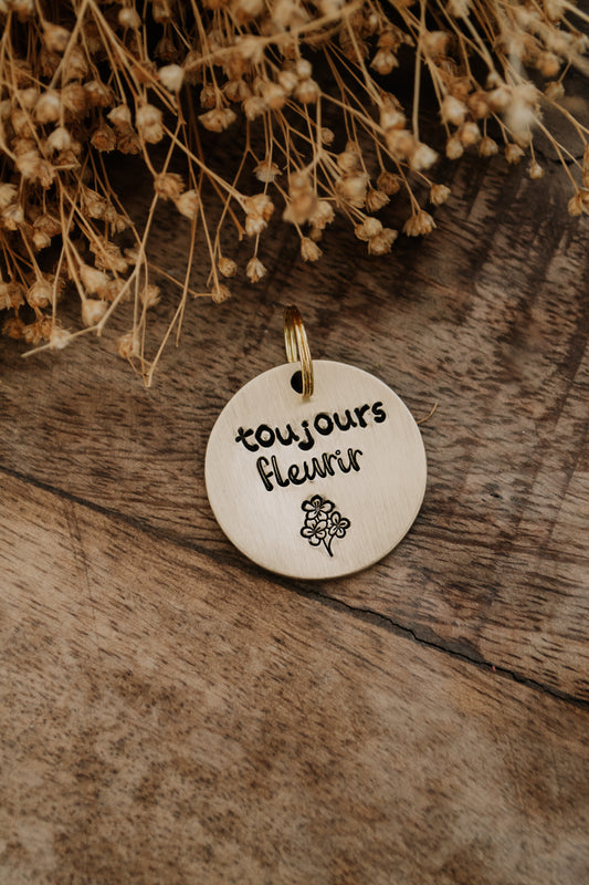 Porte-clé "toujours fleurir" - sous le sable design - grisbleu