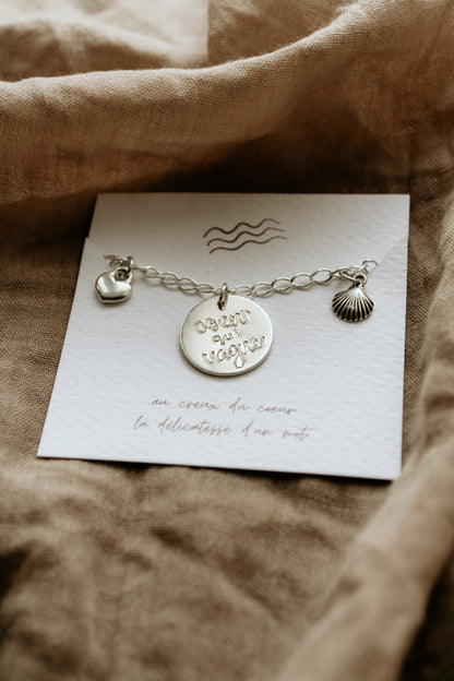Bracelet  « coeur qui vague » - sous le sable design - grisbleu