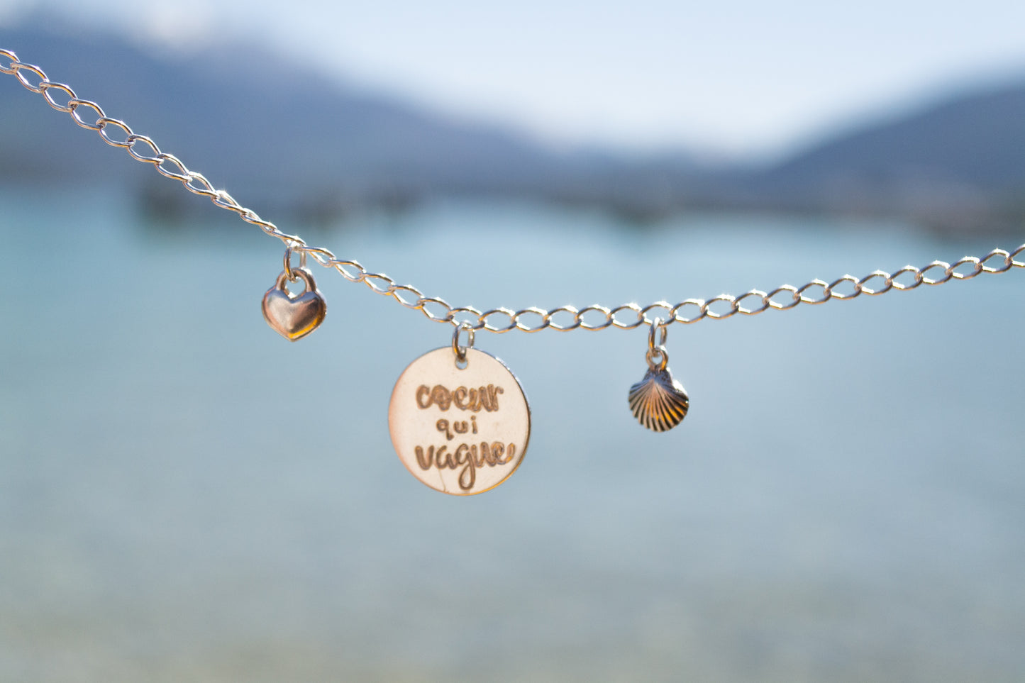 Bracelet  « coeur qui vague » - sous le sable design - grisbleu