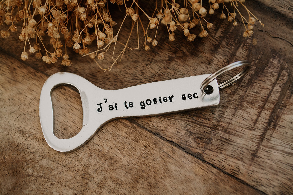 Décapsuleur "J'ai le gosier sec" - sous le sable design - grisbleu