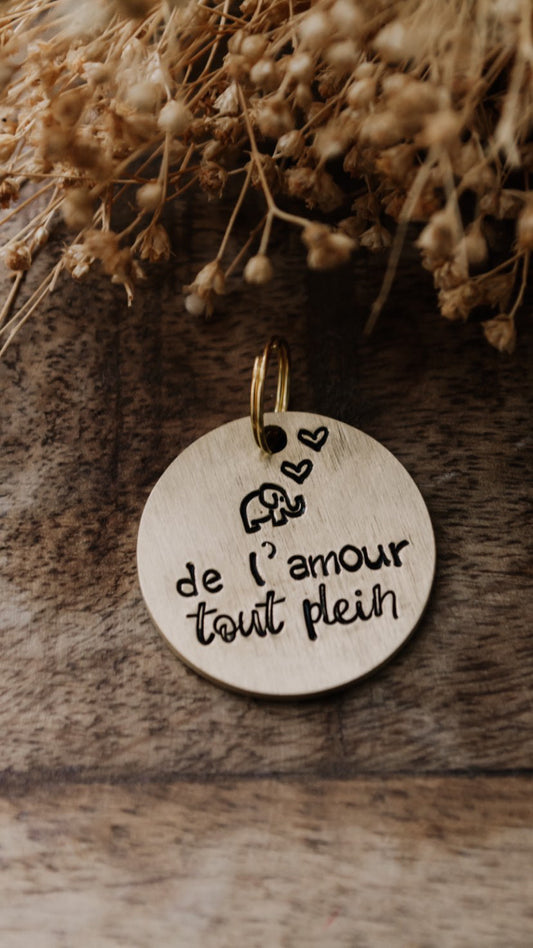 Porte-clé "de l'amour tout plein" - sous le sable design - grisbleu