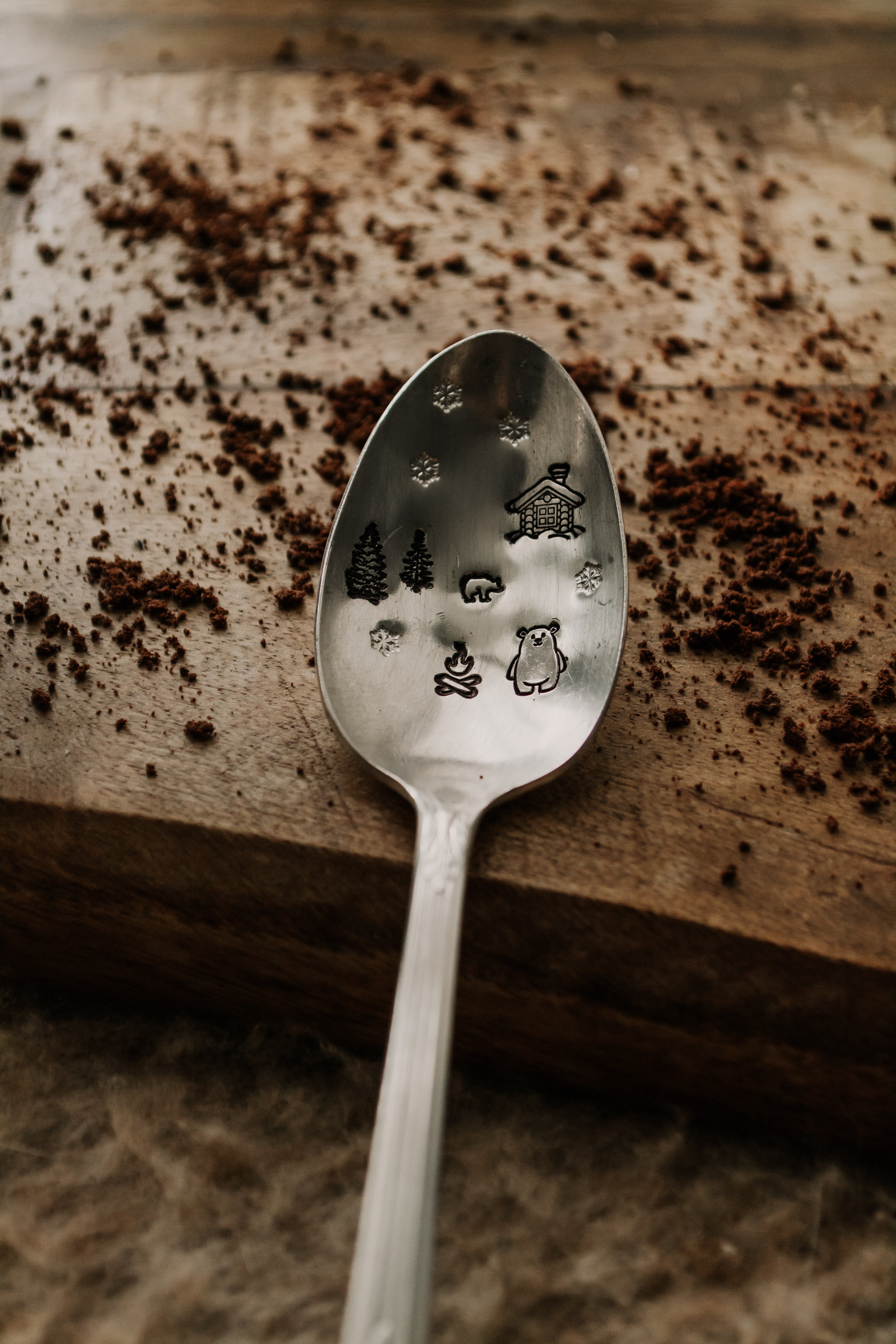 Cuillère "paysage enneigé" - sous le sable design - grisbleu