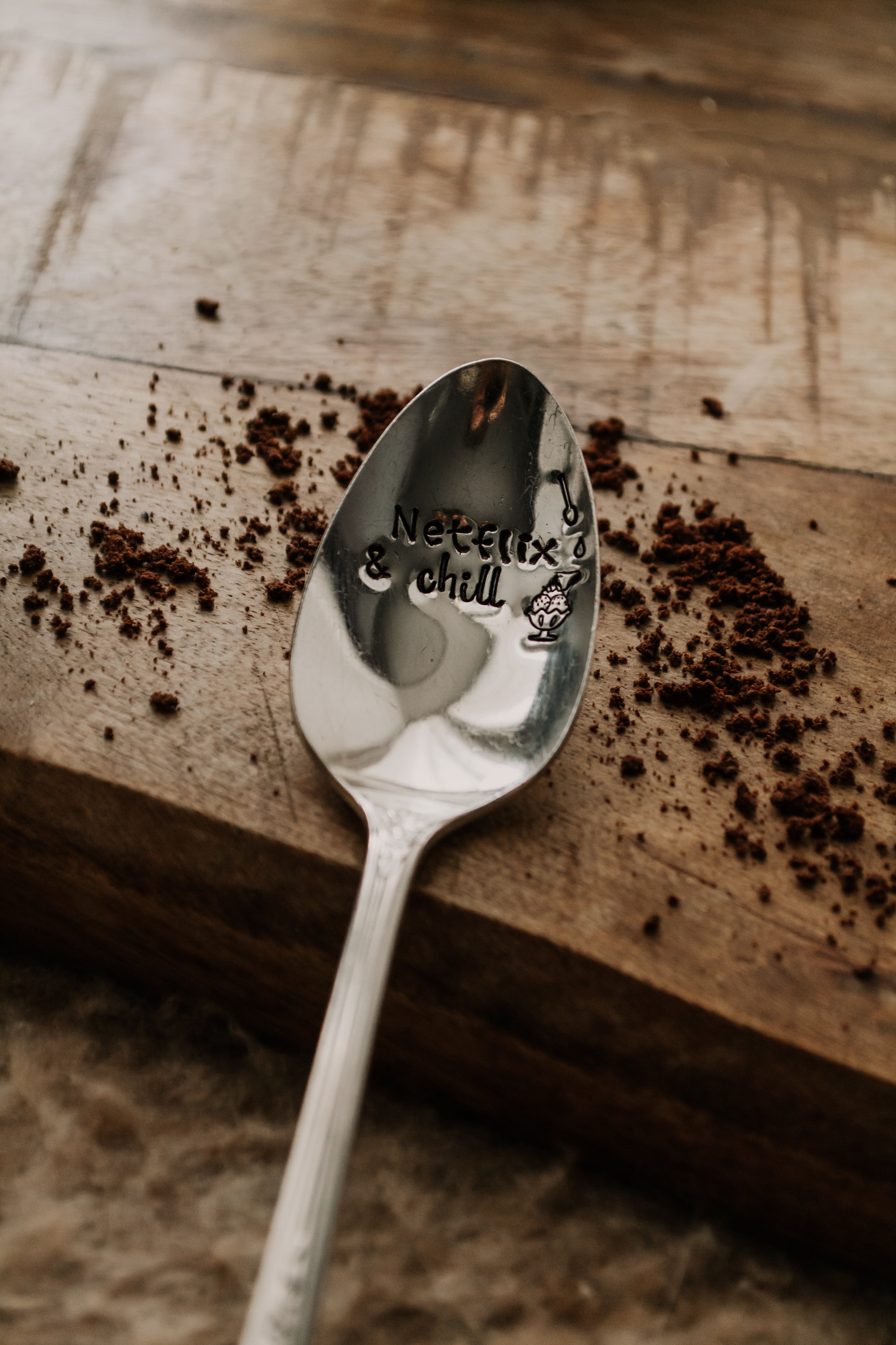 Cuillère "Netflix & chill" - sous le sable design - grisbleu