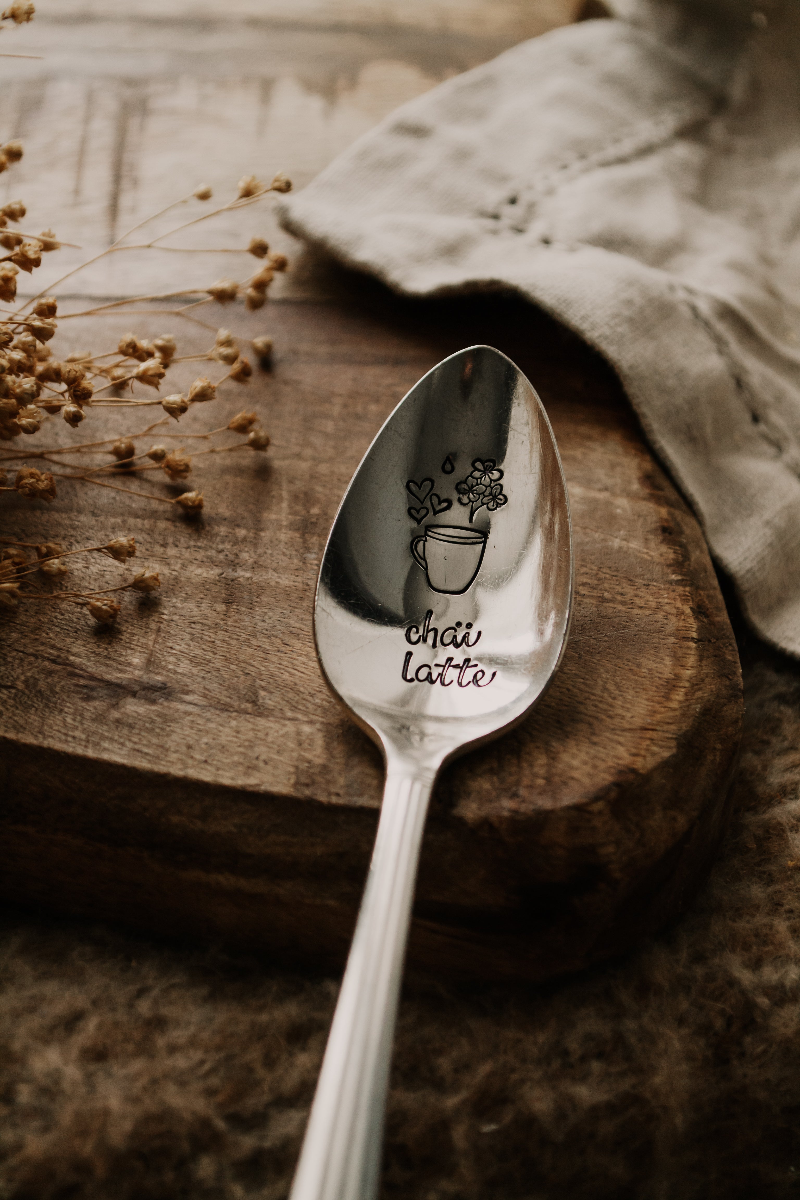 Cuillère"chaï latte" - sous le sable design - grisbleu