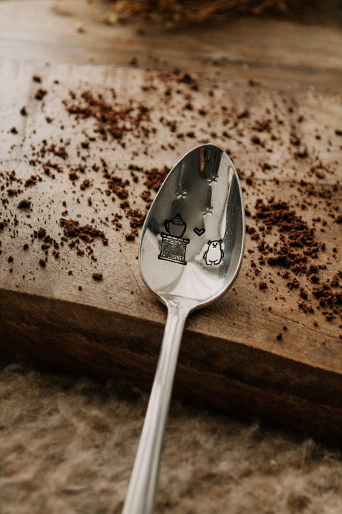 Cuillère "cocooning au coin du feu" - sous le sable design - grisbleu