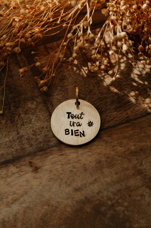 Porte-clé "Tout ira BIEN" - sous le sable design - grisbleu