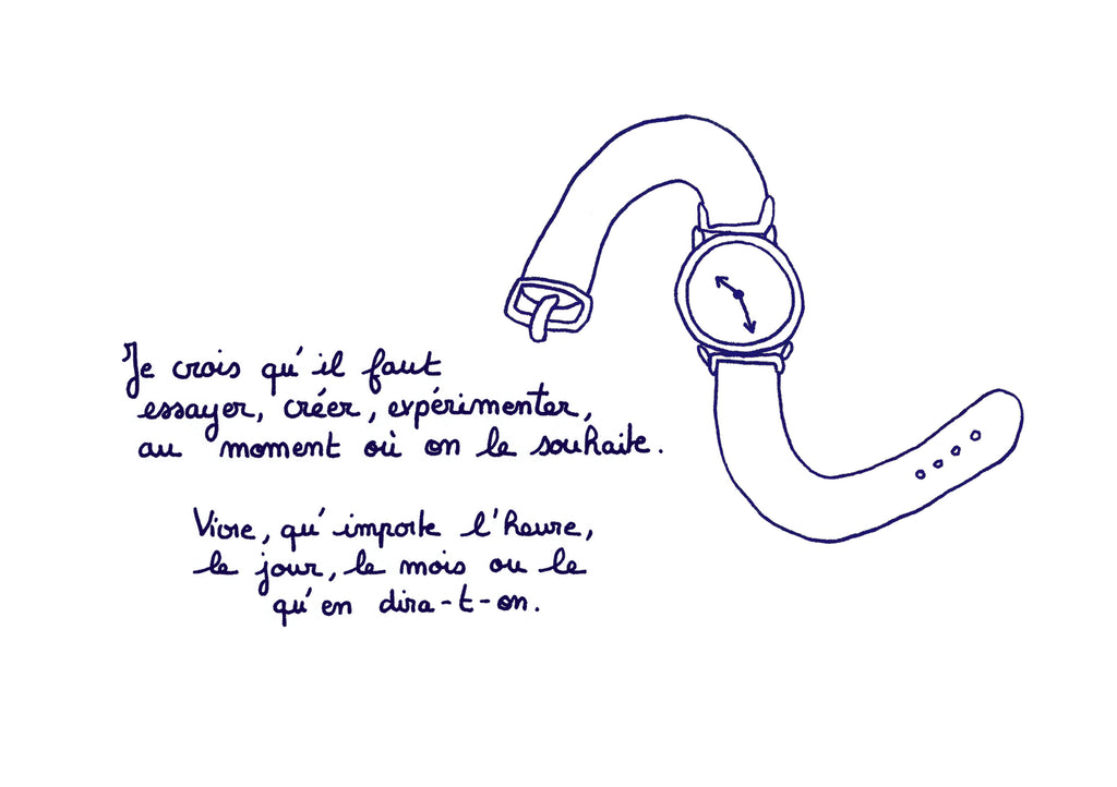 Illustration "Qu'importe l'heure, le jour, le mois" - Grisbleu - sous le sable design - grisbleu