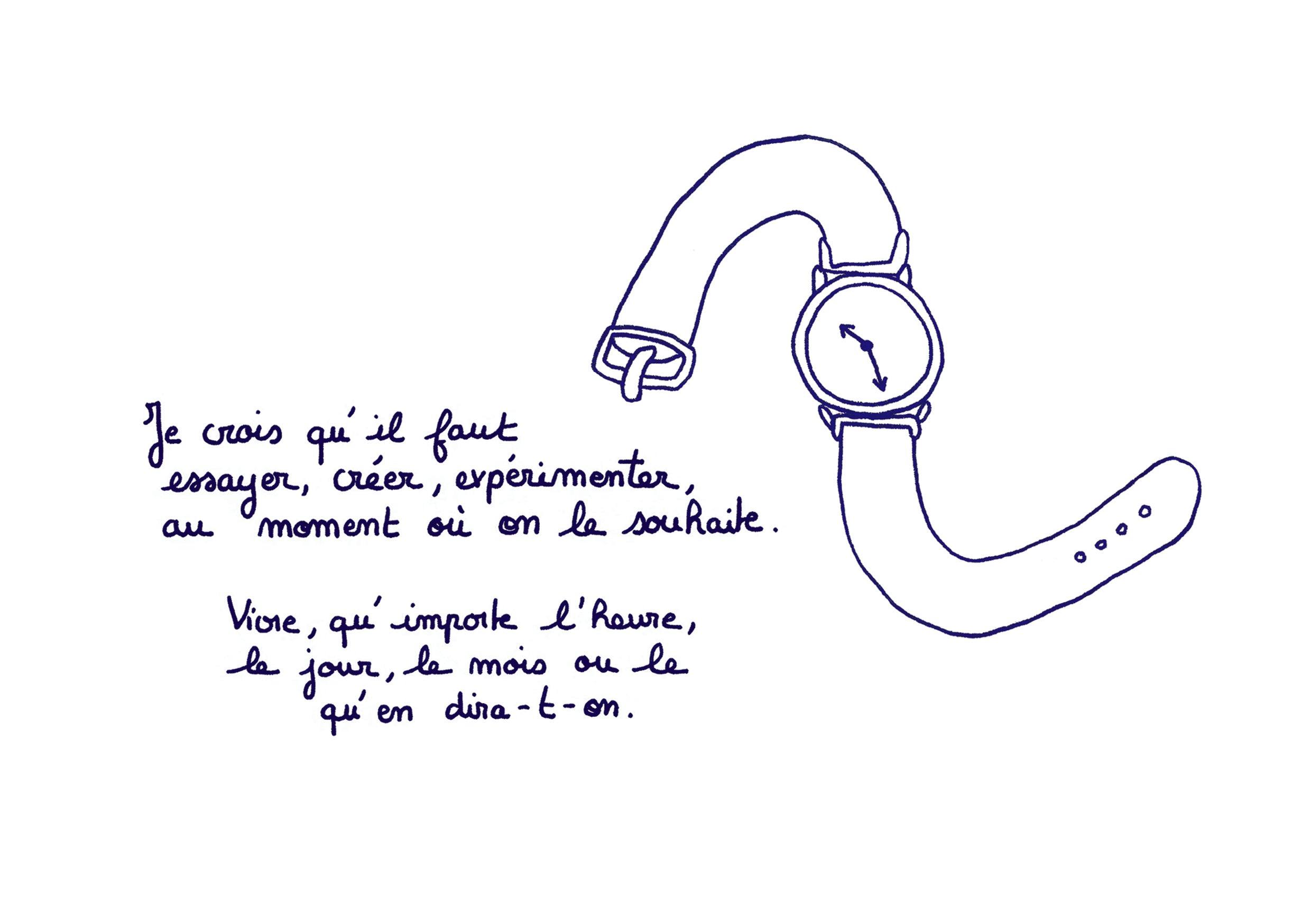 Illustration "Qu'importe l'heure, le jour, le mois" - Grisbleu - sous le sable design - grisbleu