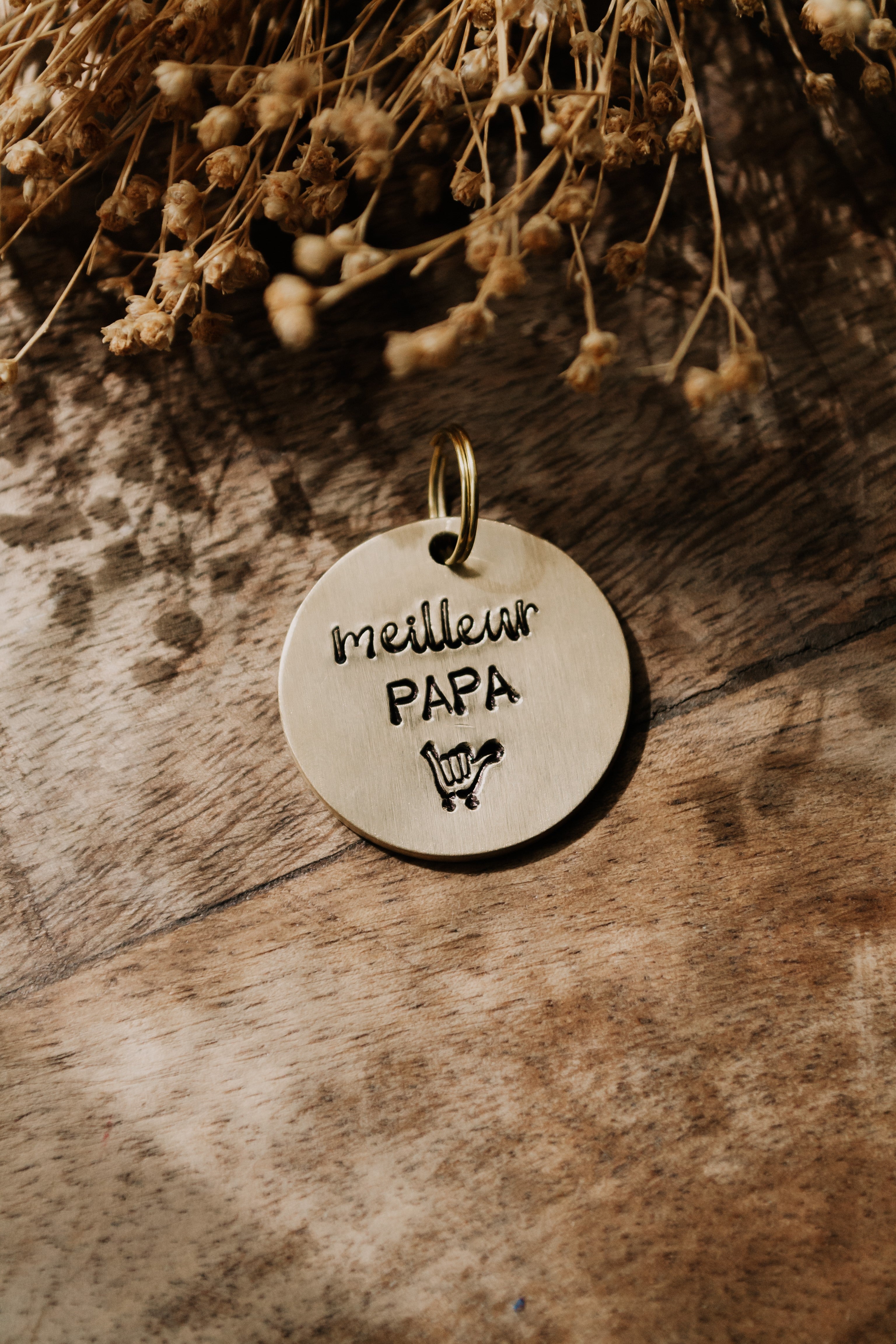 Porte-clé "meilleur PAPA" - sous le sable design - grisbleu