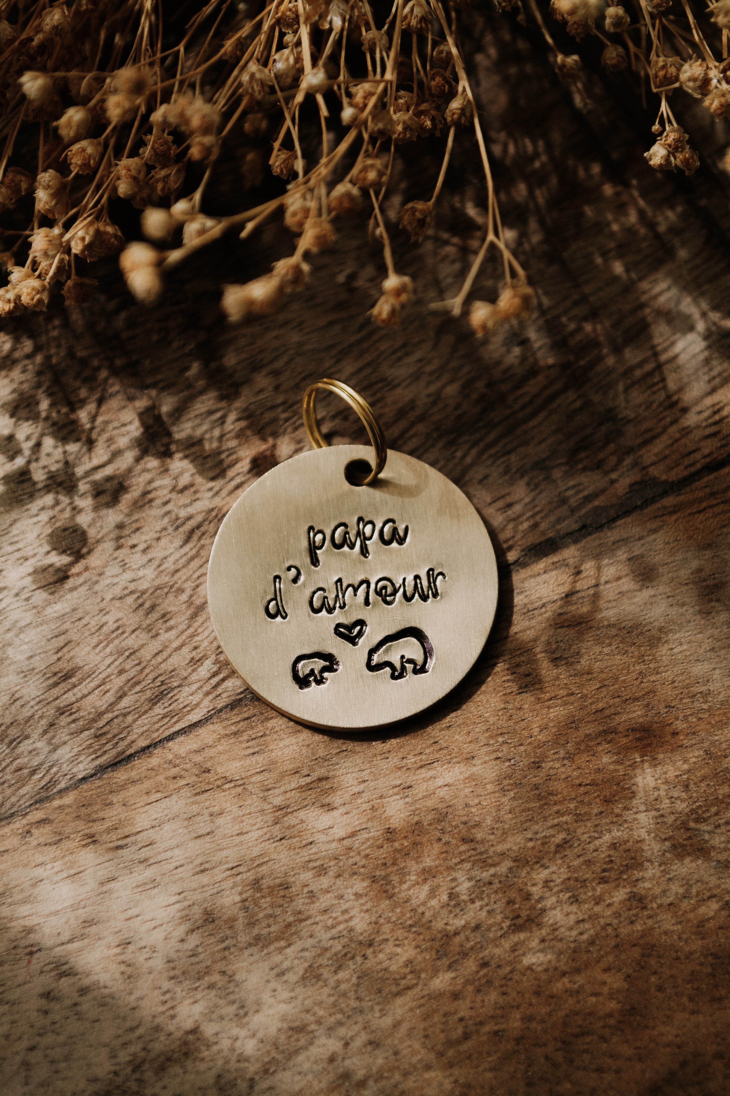 Porte-clé "papa d'amour" - sous le sable design - grisbleu