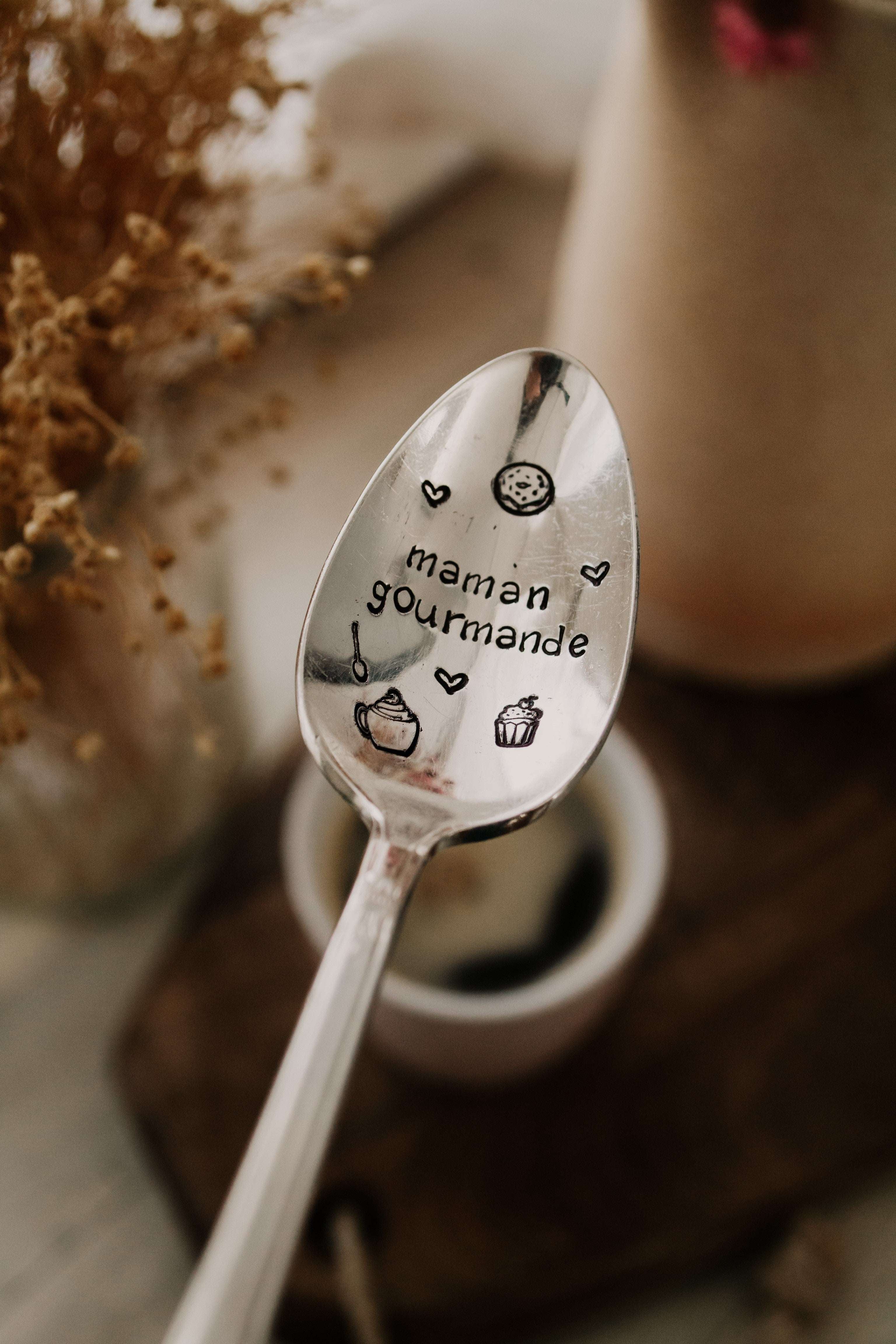 Cuillère "maman gourmande" - sous le sable design - grisbleu