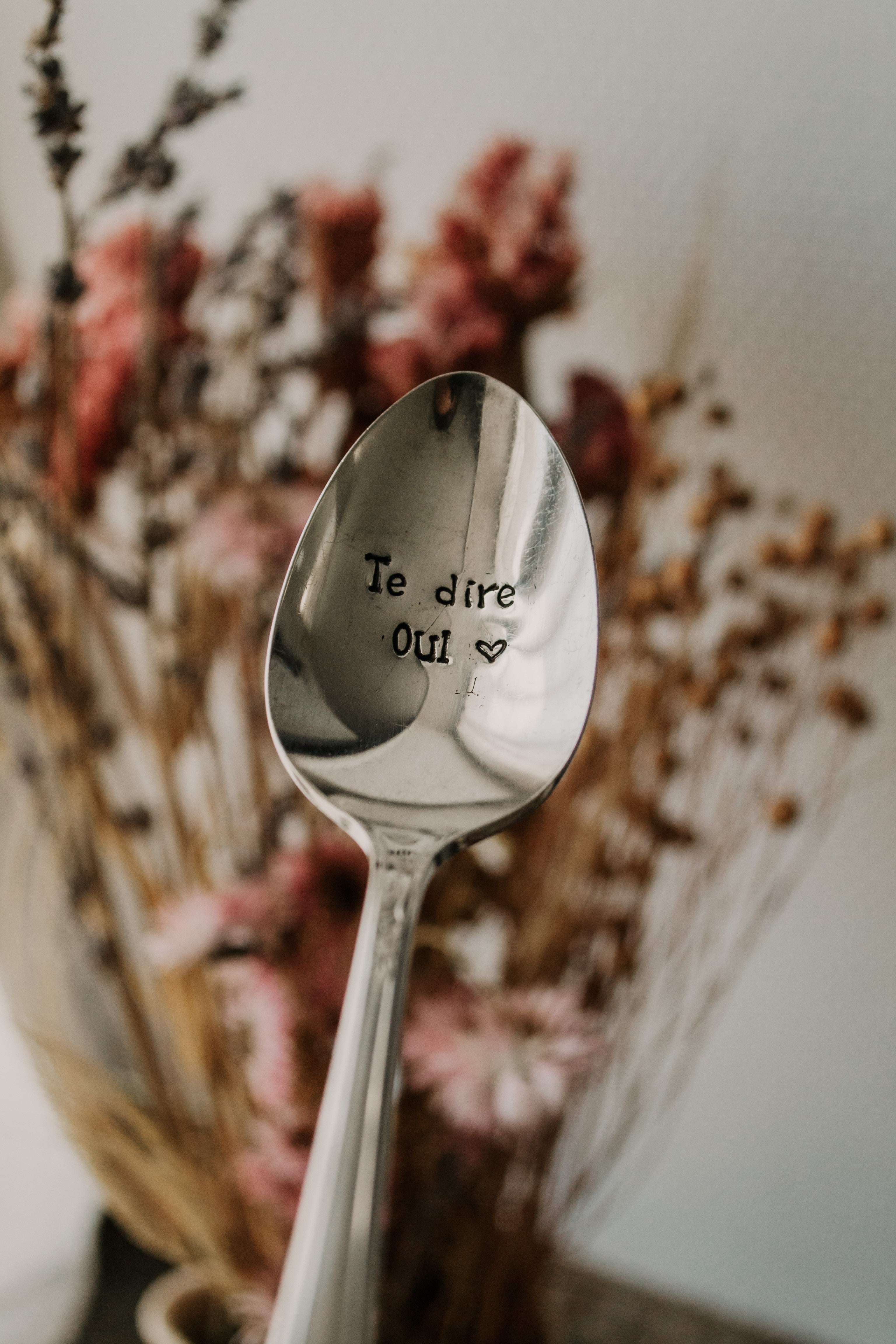 Cuillère "Te dire OUI" - sous le sable design - grisbleu