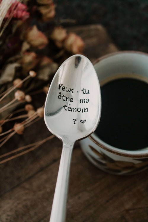 Cuillère "Veux - tu être ma témoin ?" - sous le sable design - grisbleu