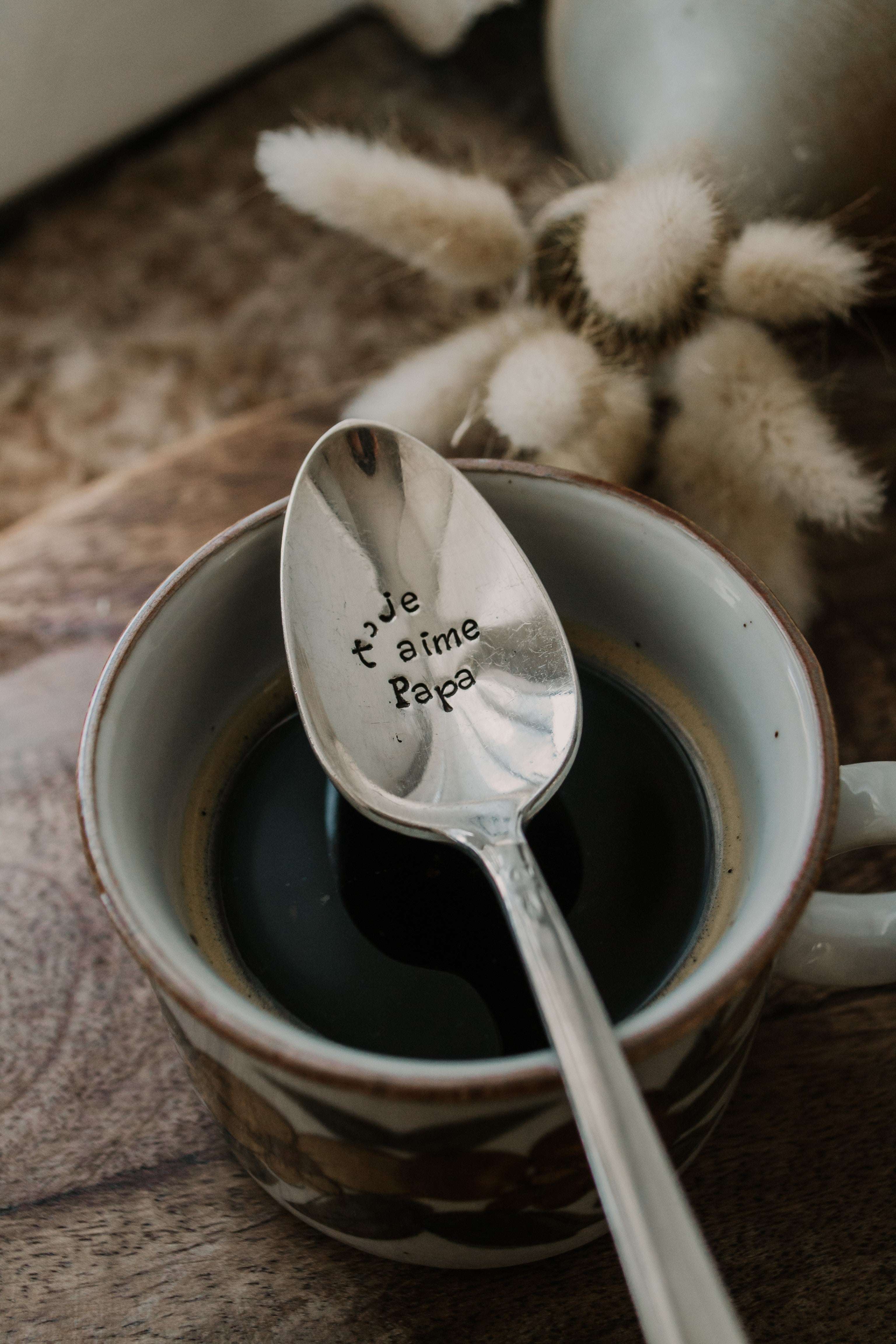 Cuillère "je t'aime Papa" - sous le sable design - grisbleu