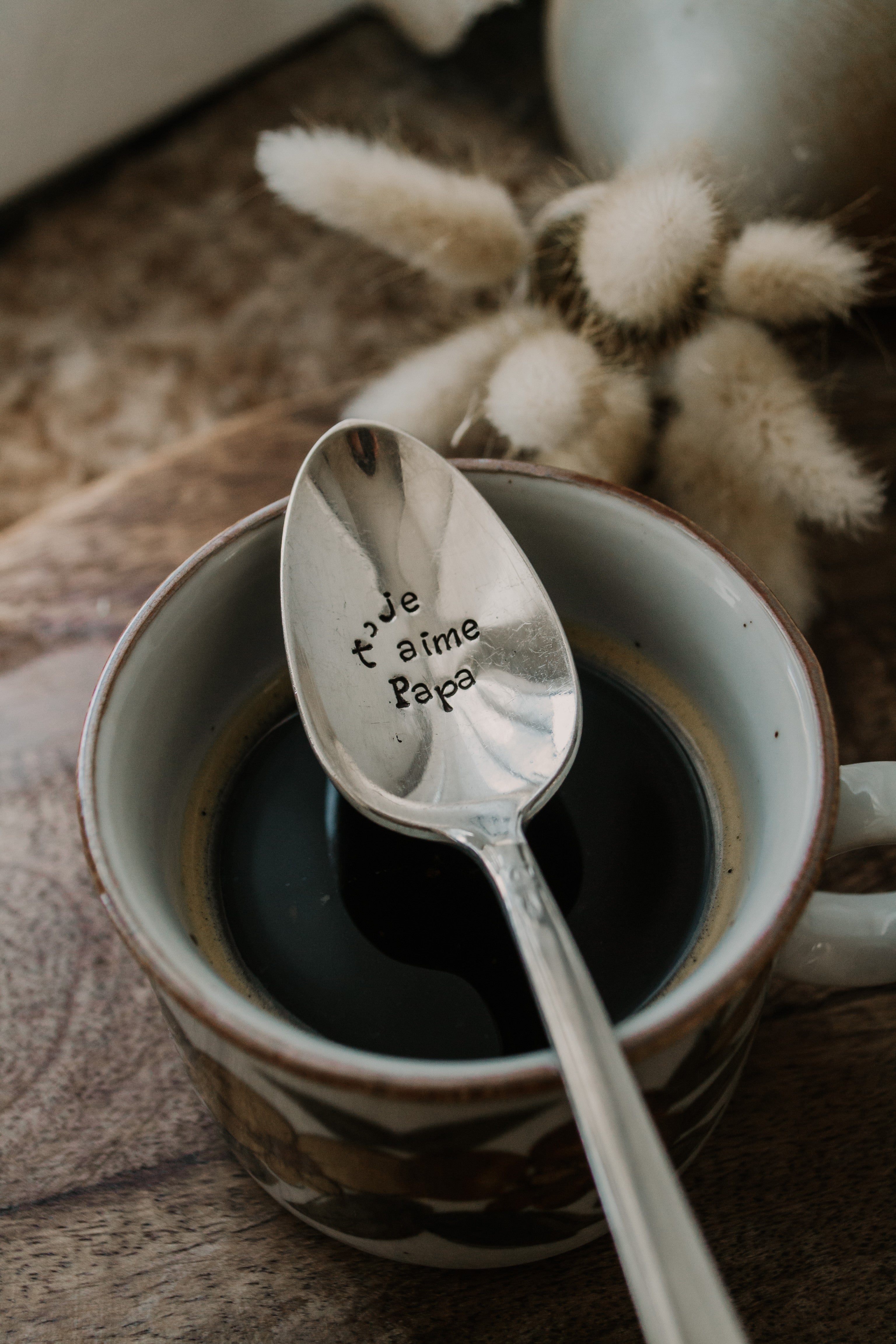Cuillère "je t'aime Papa" - sous le sable design - grisbleu