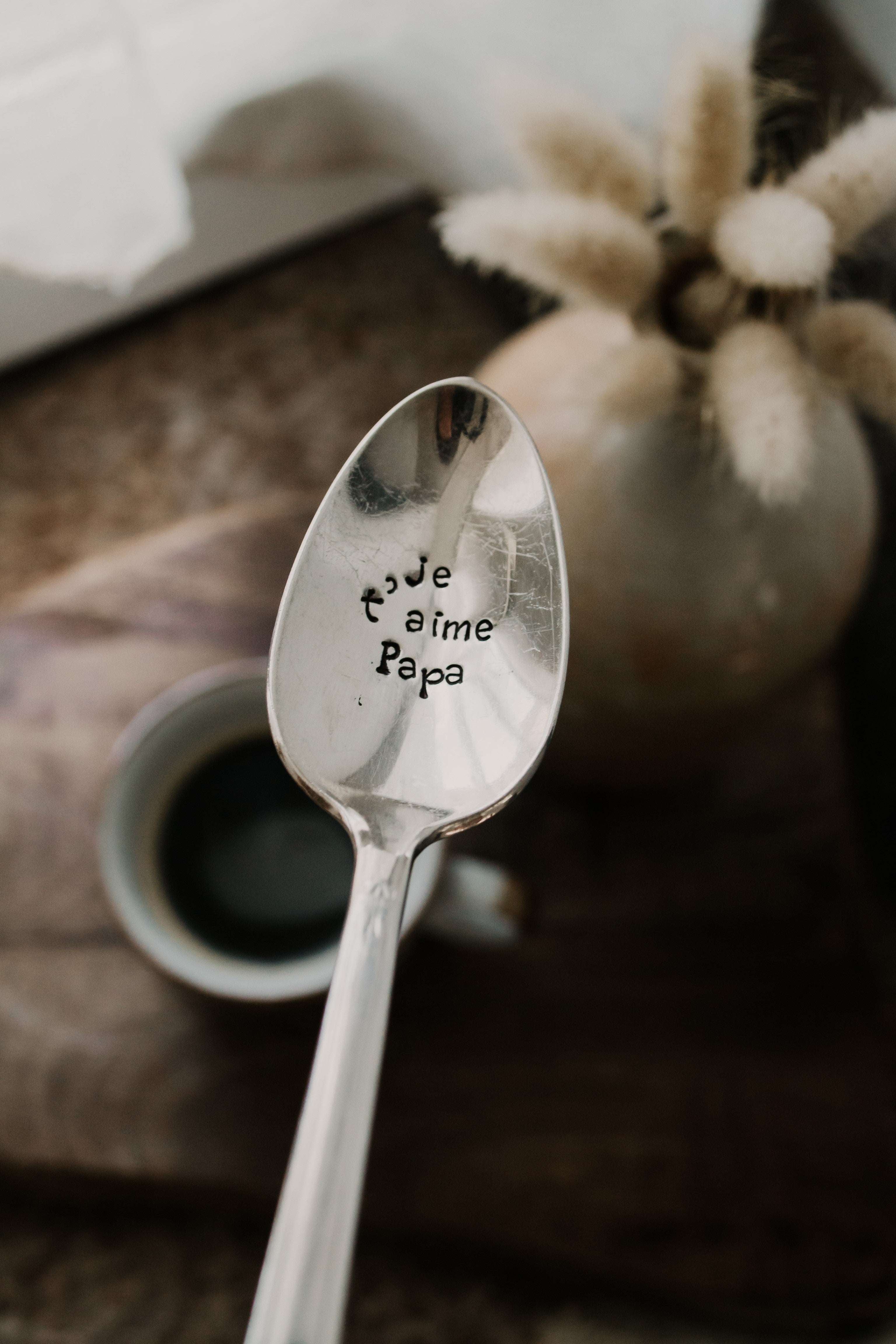 Cuillère "je t'aime Papa" - sous le sable design - grisbleu