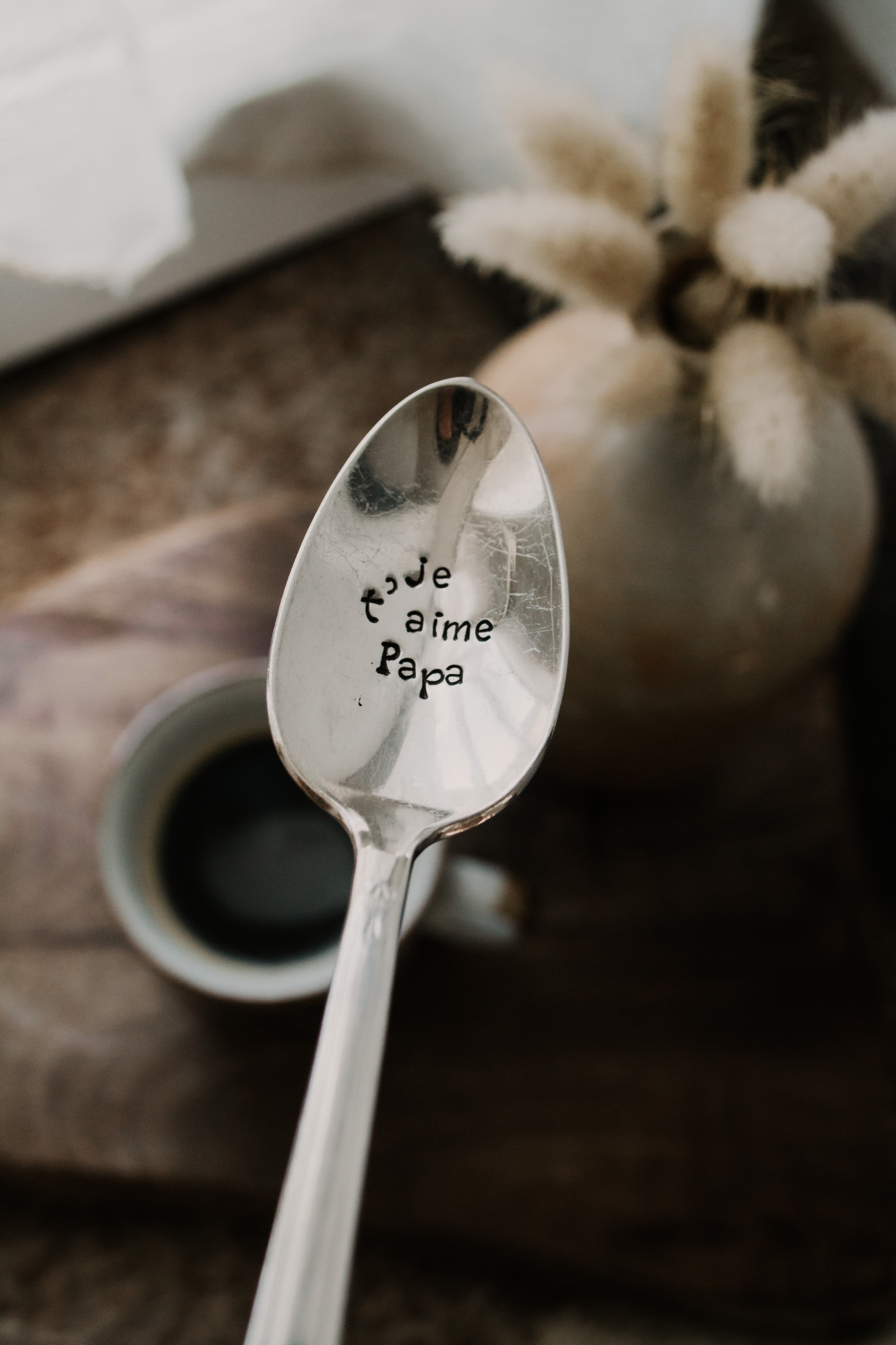 Cuillère "je t'aime Papa" - sous le sable design - grisbleu