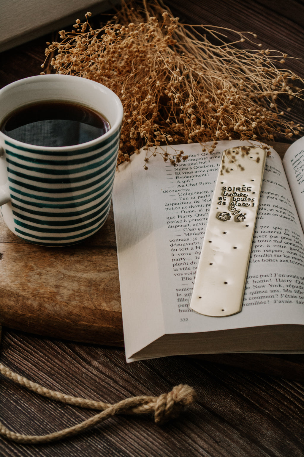 Marque-page "SOIREE lecture et boules de glace !" - sous le sable design - grisbleu