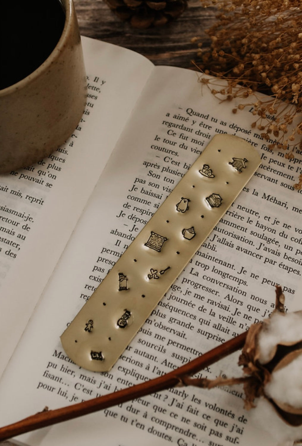 Marque-page "hiver cosy" - sous le sable design - grisbleu