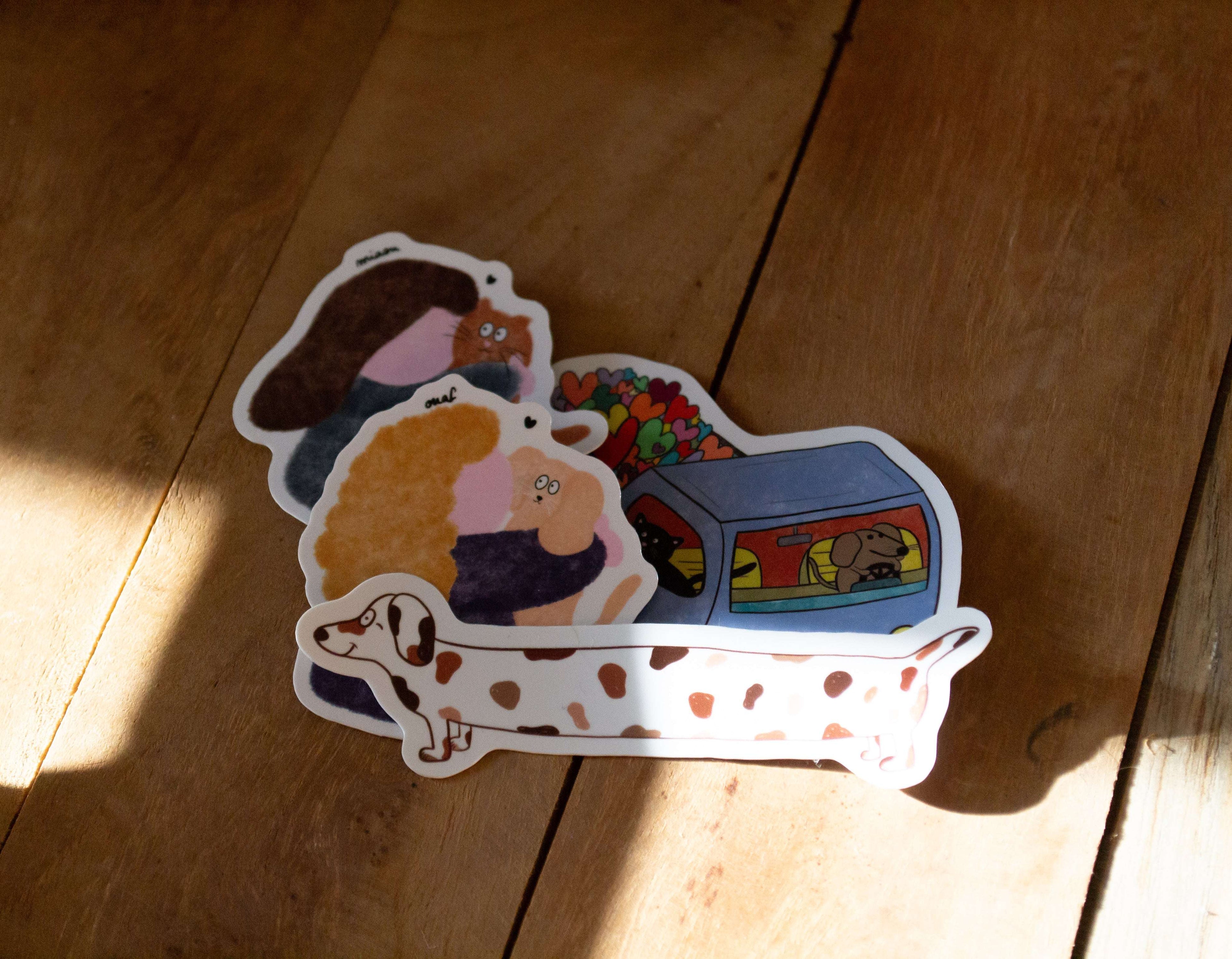 Pack de 4 stickers "animaux mignons" - sous le sable design - grisbleu