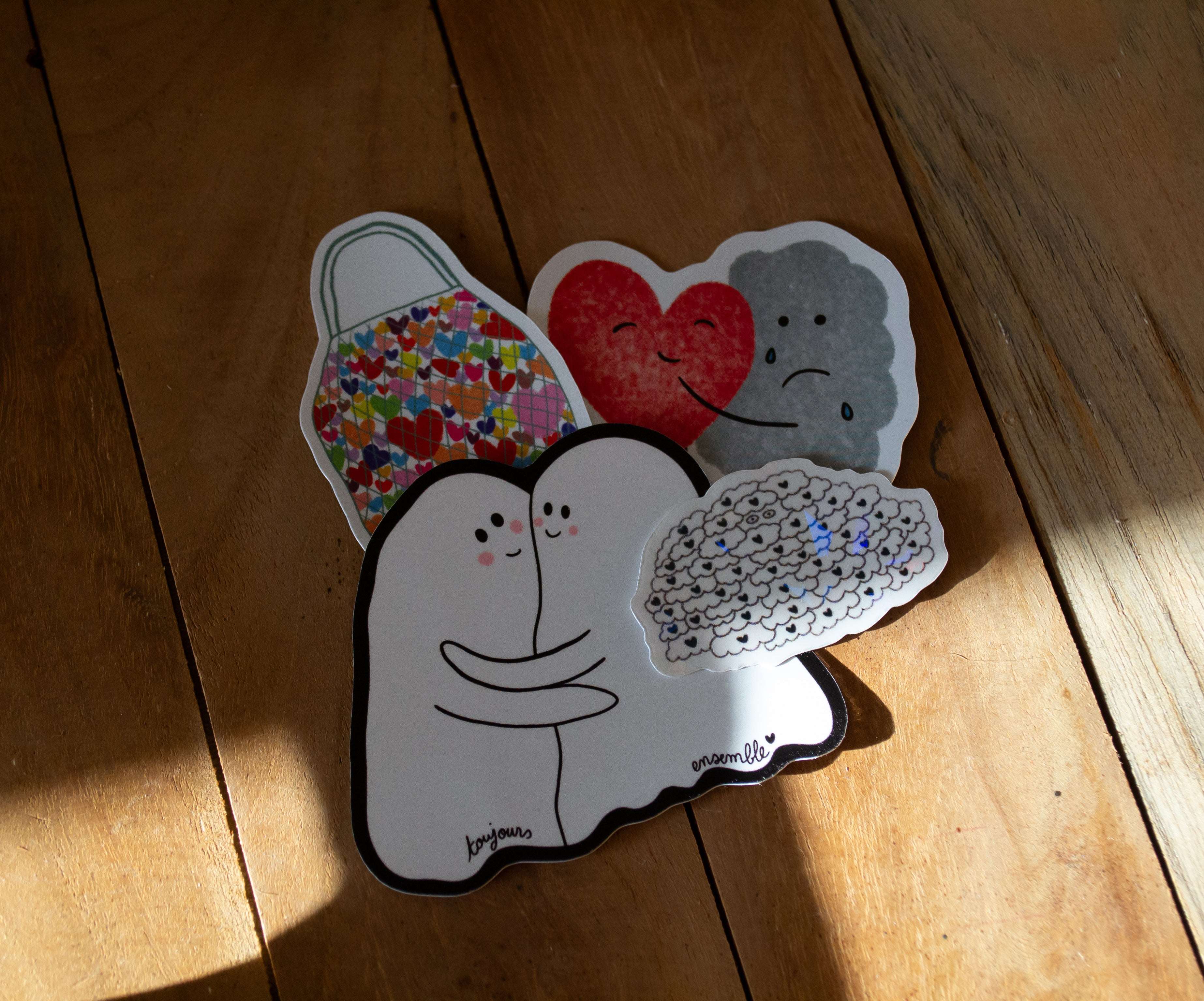 Pack de 4 stickers "réconfortants" - sous le sable design - grisbleu