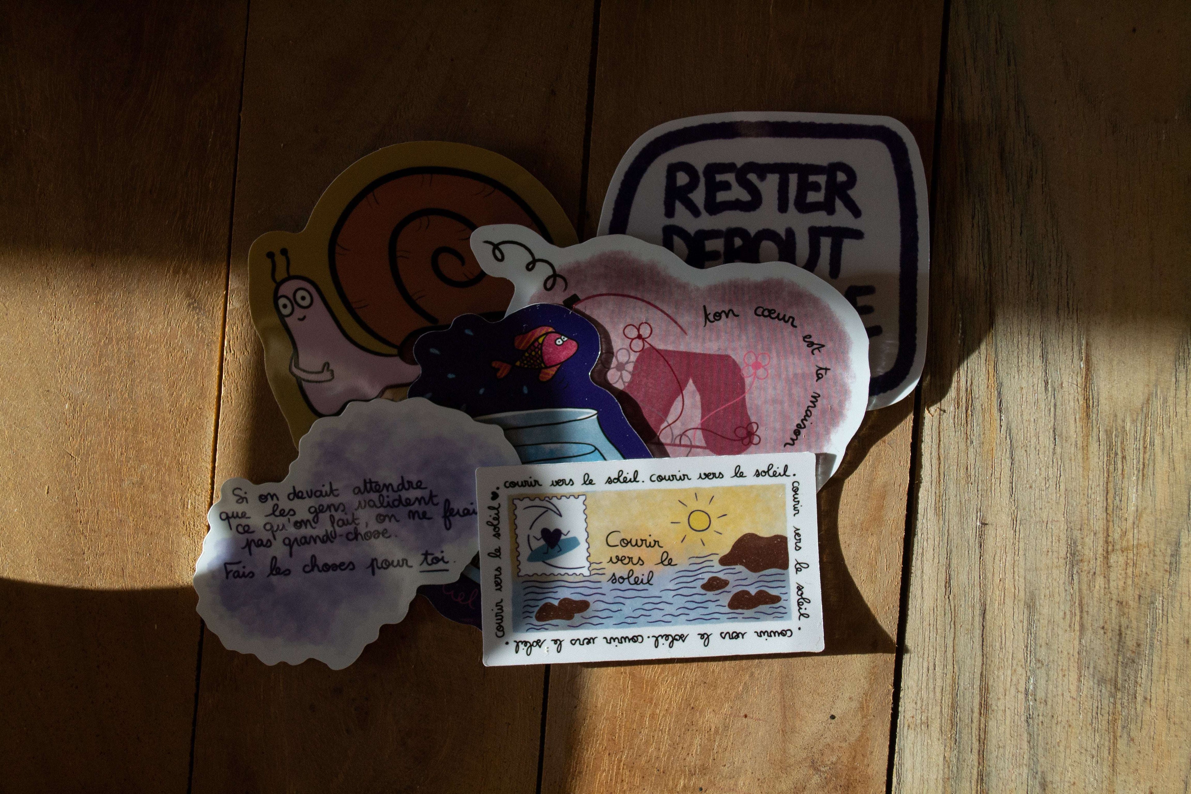 Pack de 6 stickers "jolies phrases" - sous le sable design - grisbleu