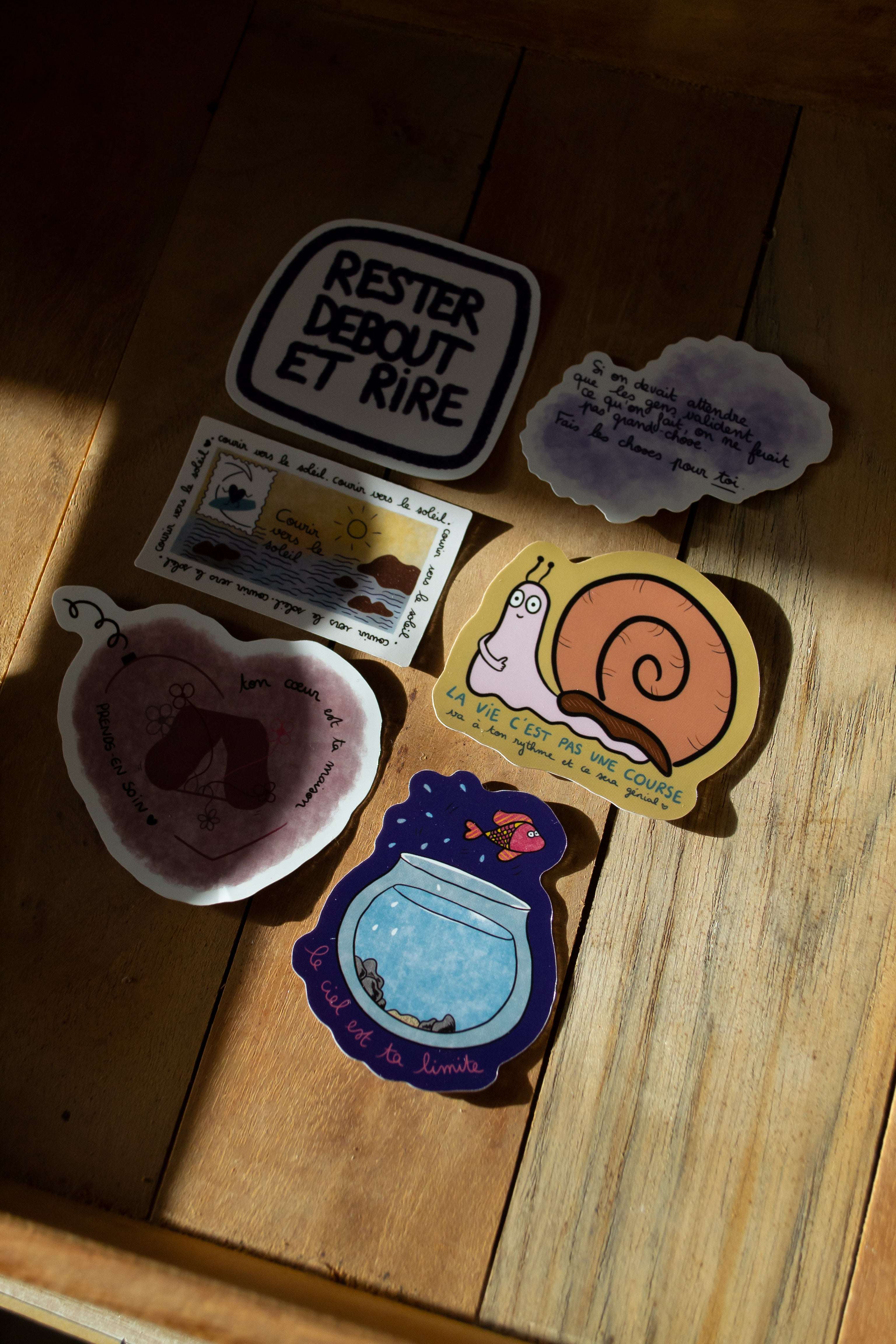 Pack de 6 stickers "jolies phrases" - sous le sable design - grisbleu