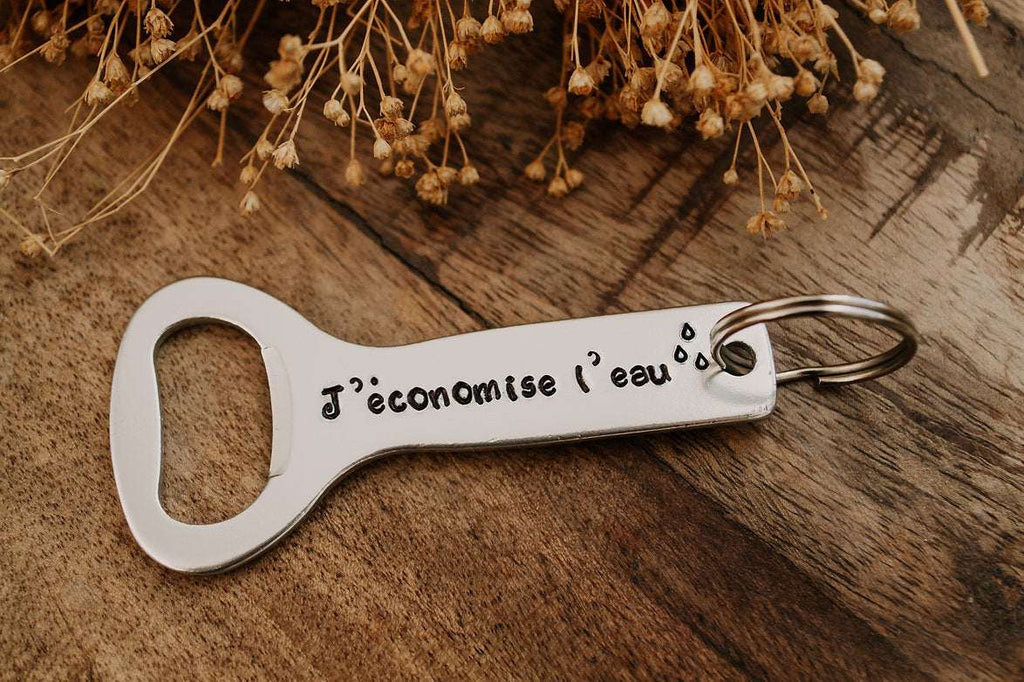 Personnalisation décapsuleur en aluminium - sous le sable design - grisbleu