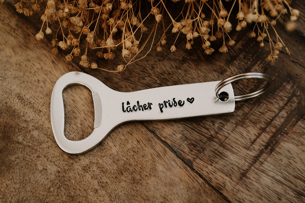 Personnalisation décapsuleur en aluminium - sous le sable design - grisbleu