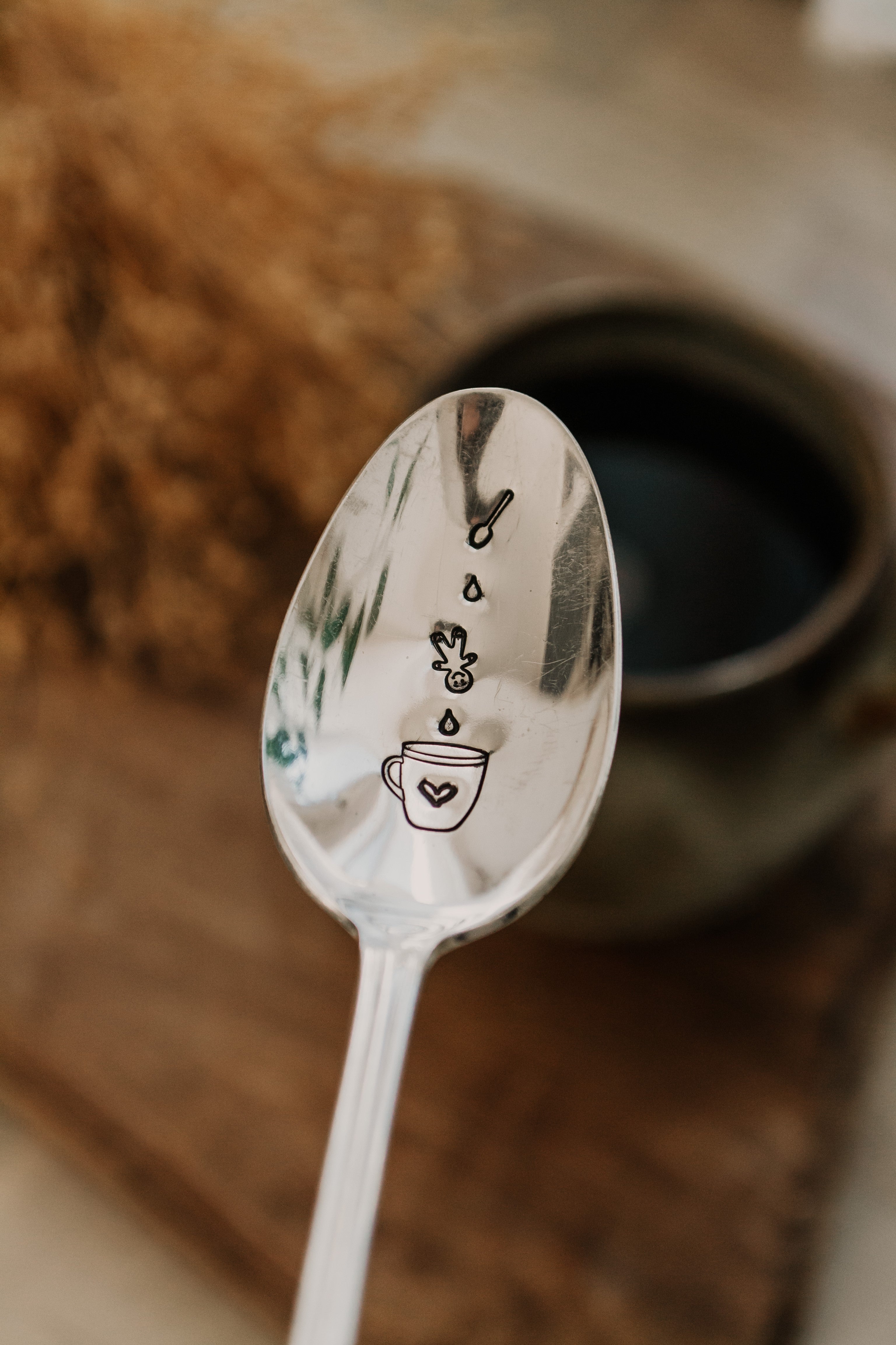 Cuillère "plouf" - sous le sable design - grisbleu