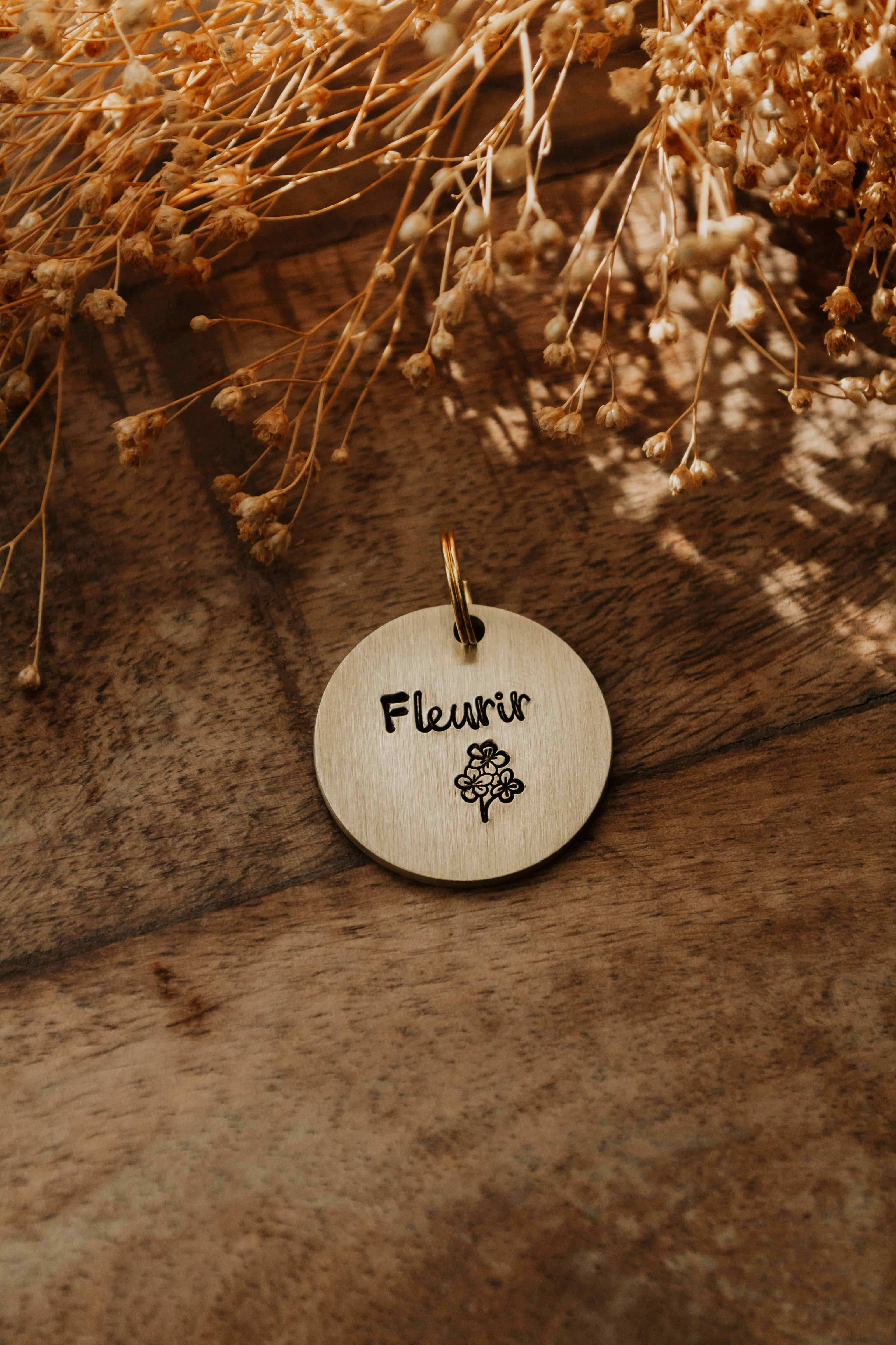 Porte-clé "Fleurir" - sous le sable design - grisbleu