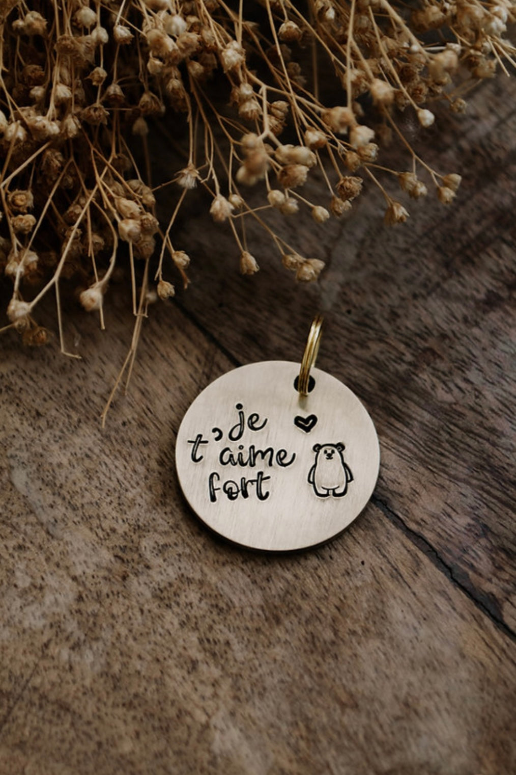 Porte-clé "je t'aime fort" - sous le sable design - grisbleu