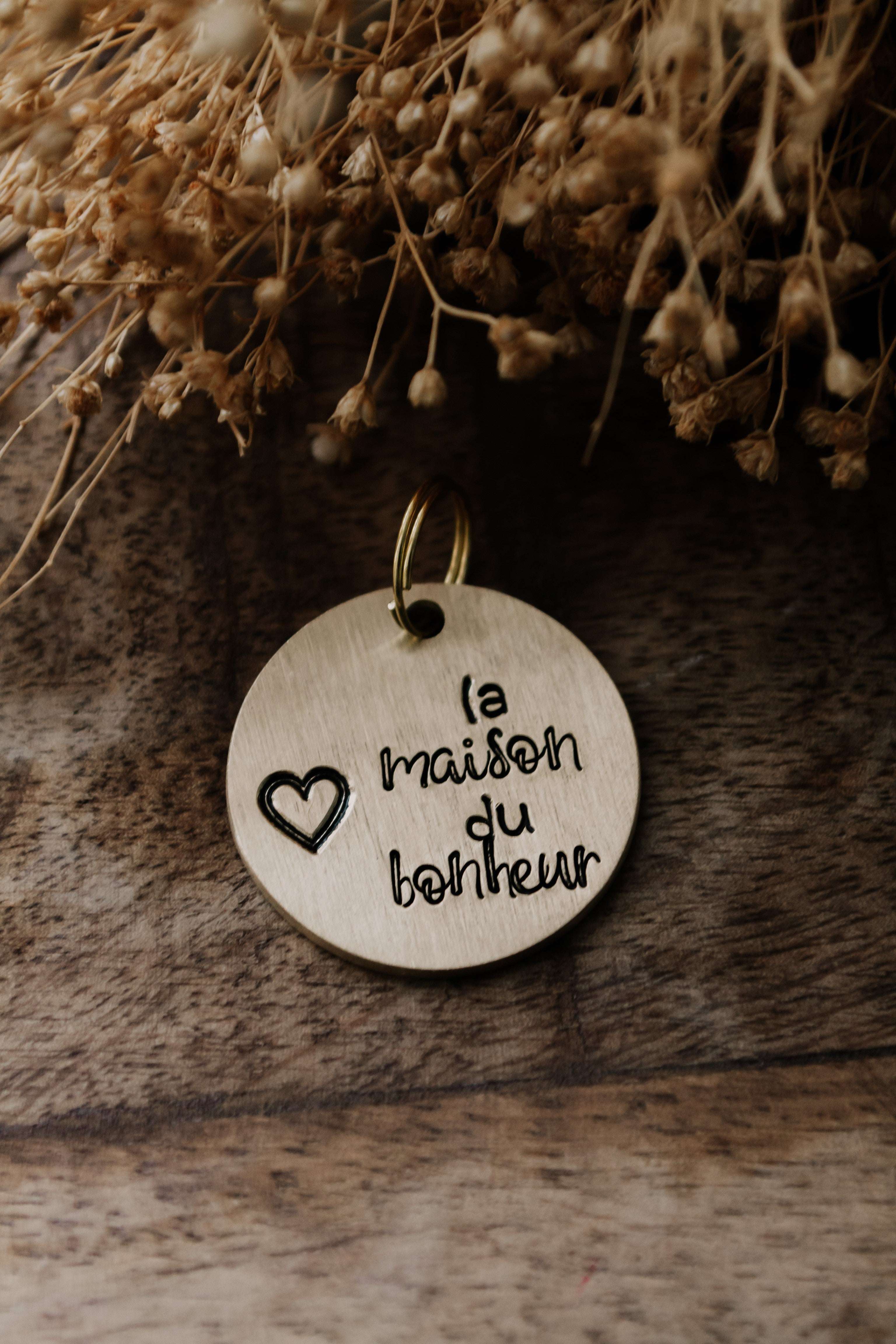 Porte-clé "la maison du bonheur" - sous le sable design - grisbleu