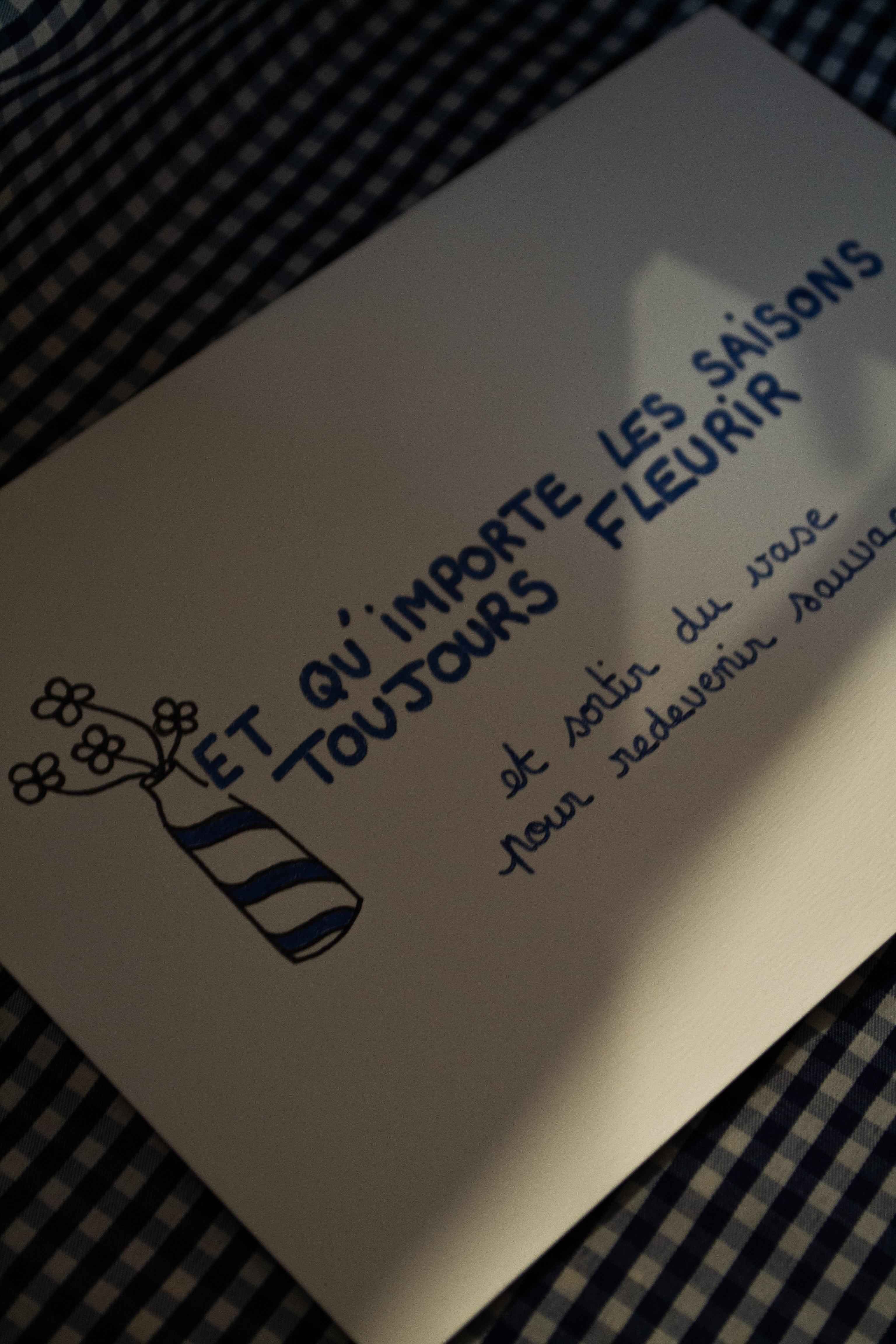 Illustration "Et qu'importe les saisons, toujours fleurir" - A5 - Grisbleu