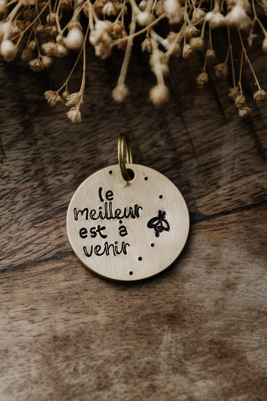 Porte-clé "le meilleur est à venir" - sous le sable design - grisbleu