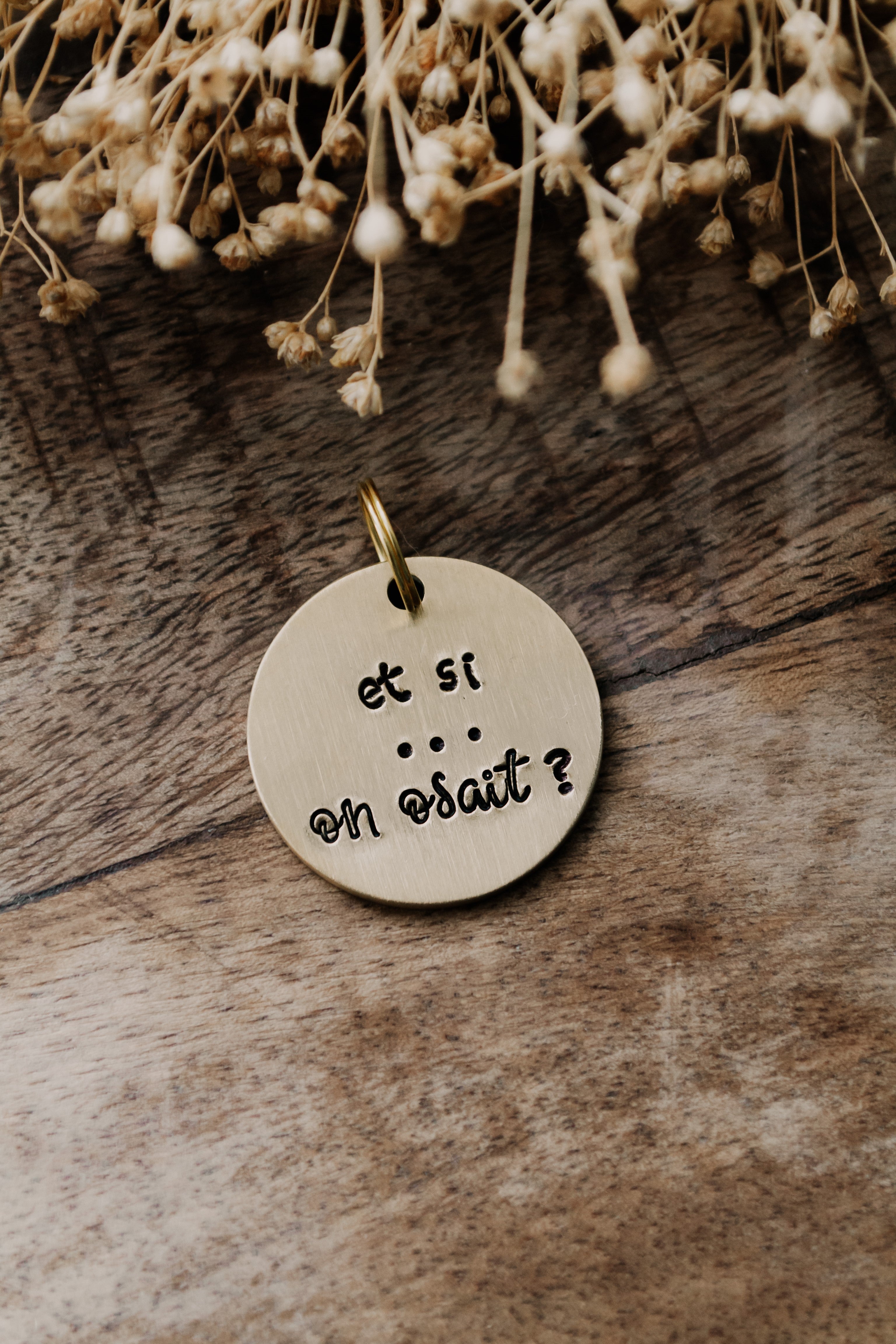 Porte-clé "et si ... on osait ?" - sous le sable design - grisbleu