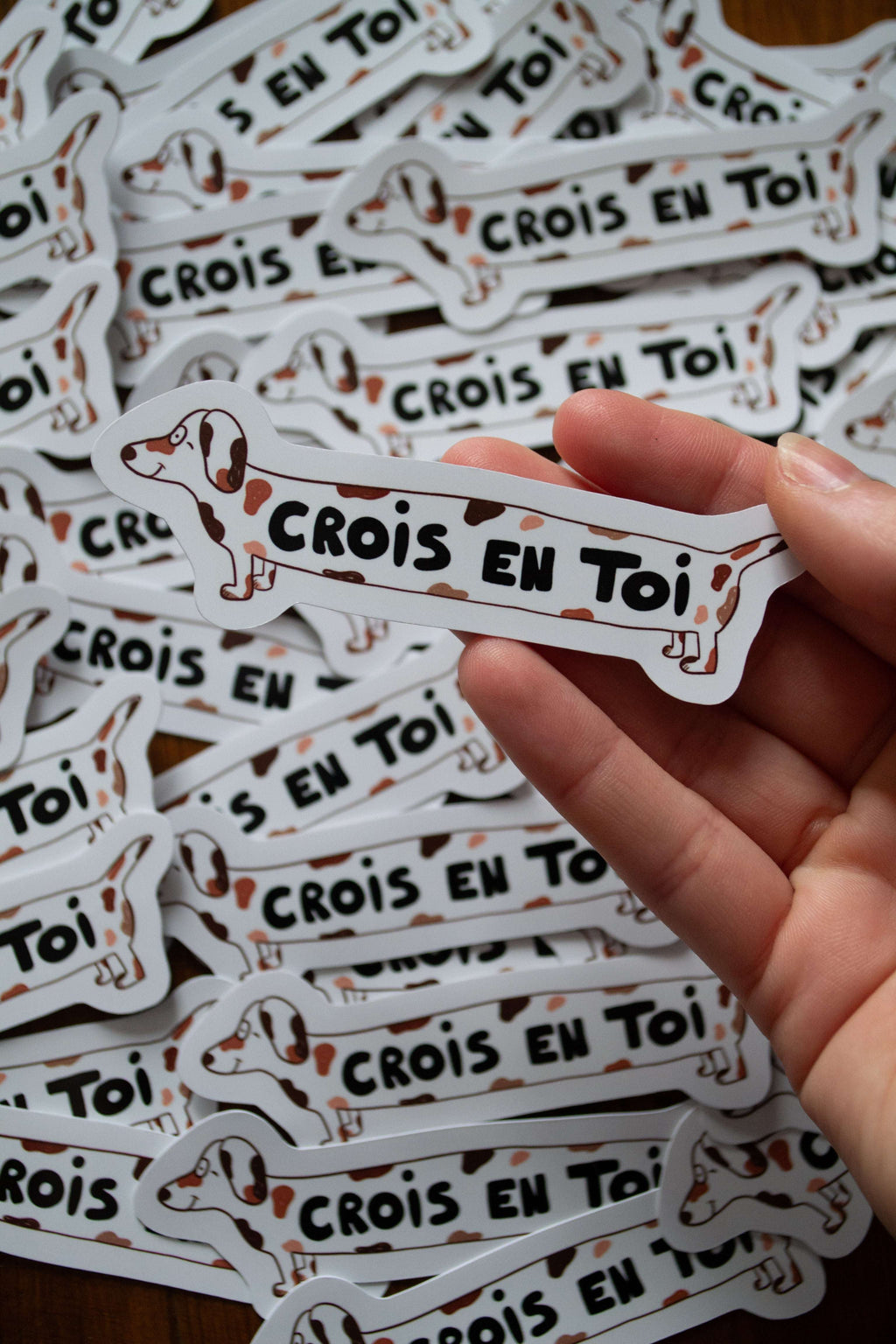 Stickers toutou "crois en toi" - sous le sable design - grisbleu