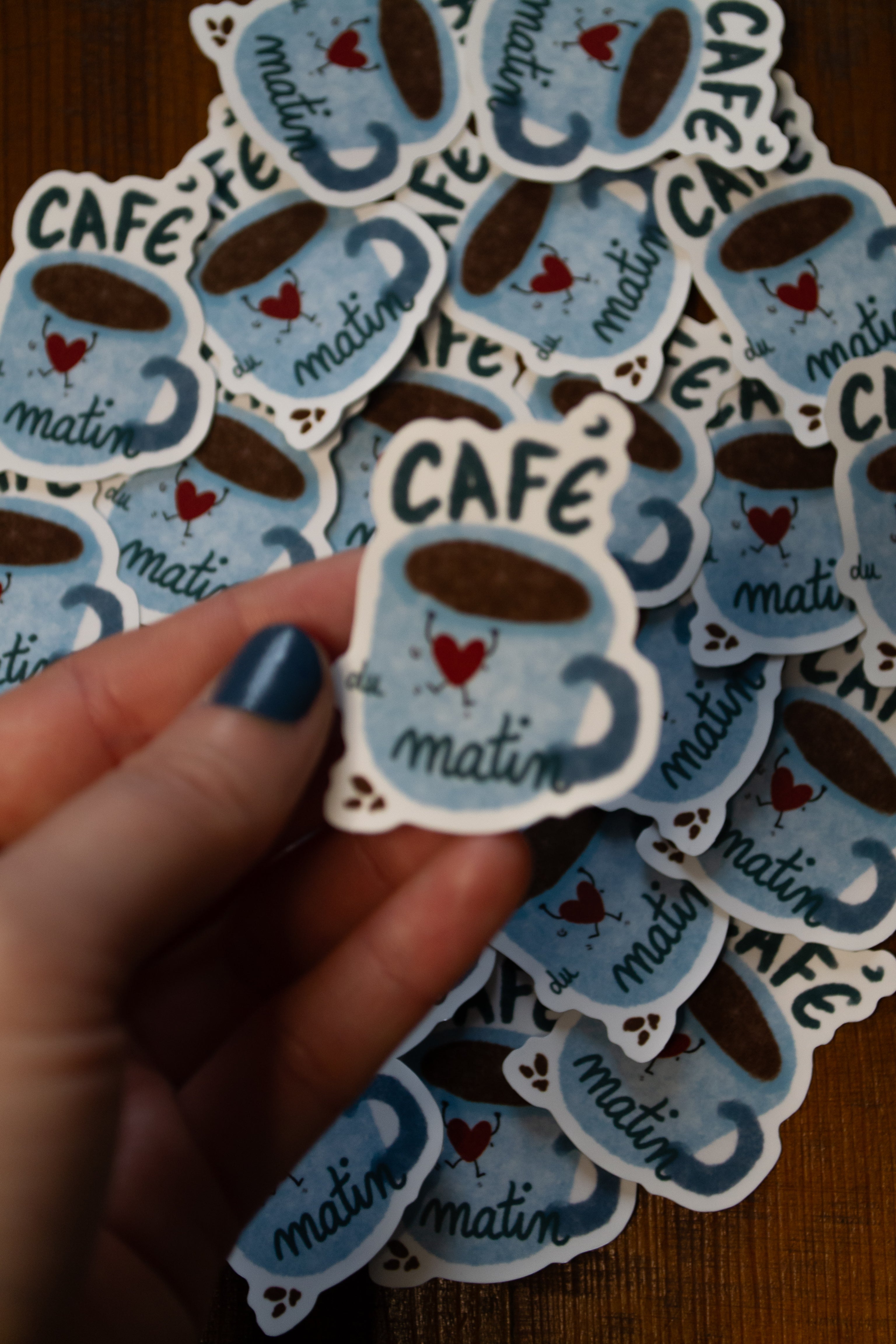 Plusieurs autocollants "café du matin - grisbleu 