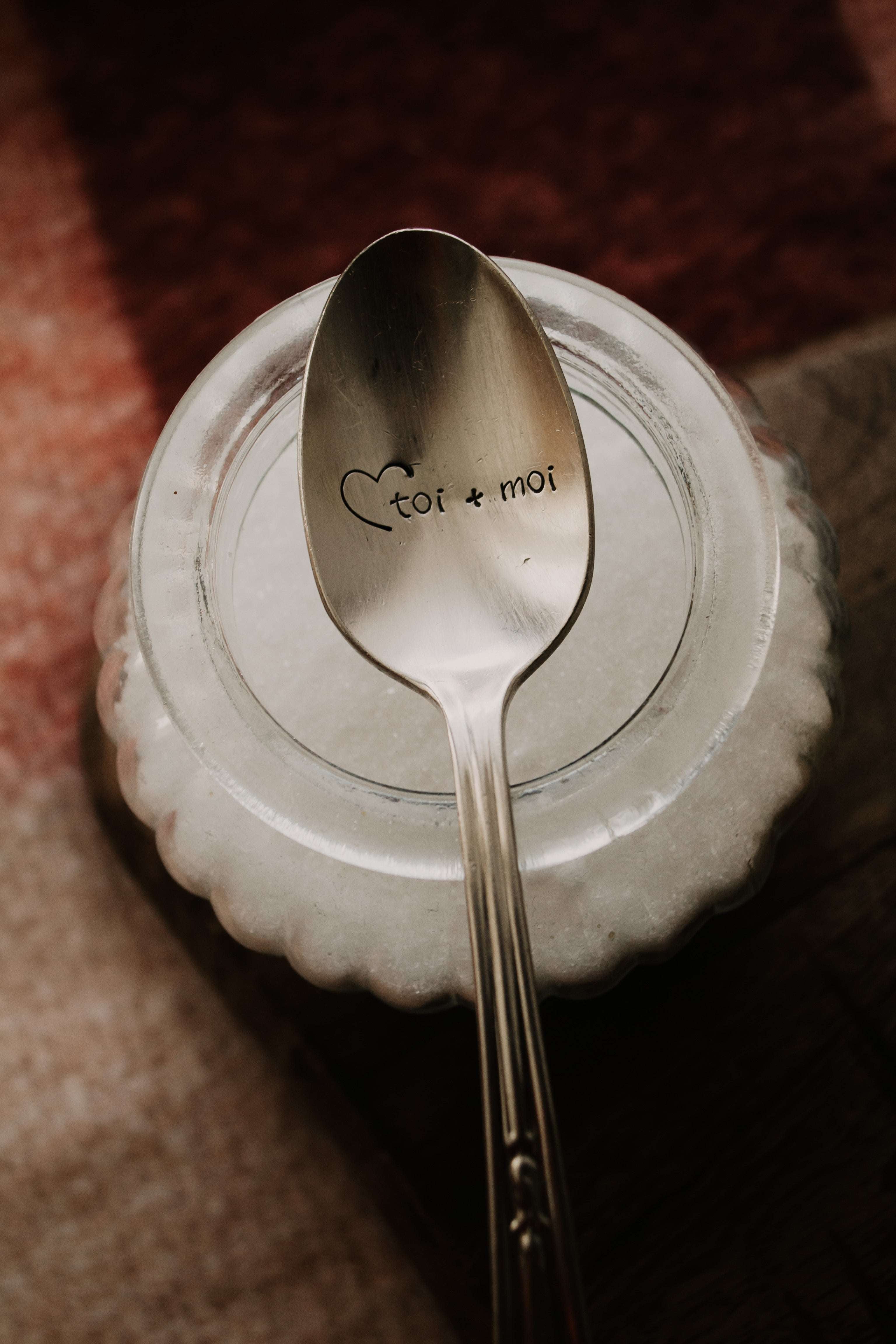 Cuillère "toi + moi" - sous le sable design - grisbleu