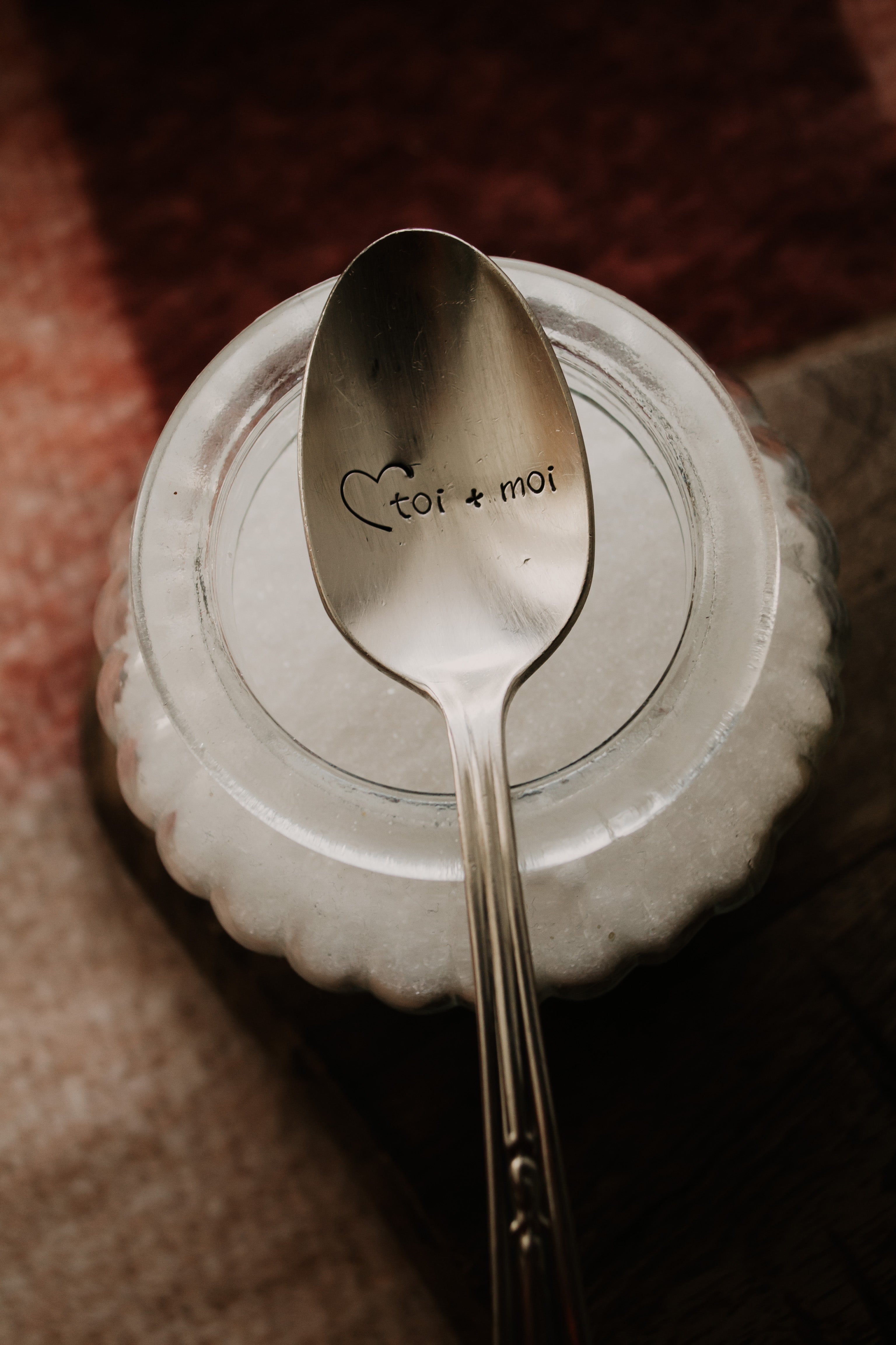 Cuillère "toi + moi" - sous le sable design - grisbleu