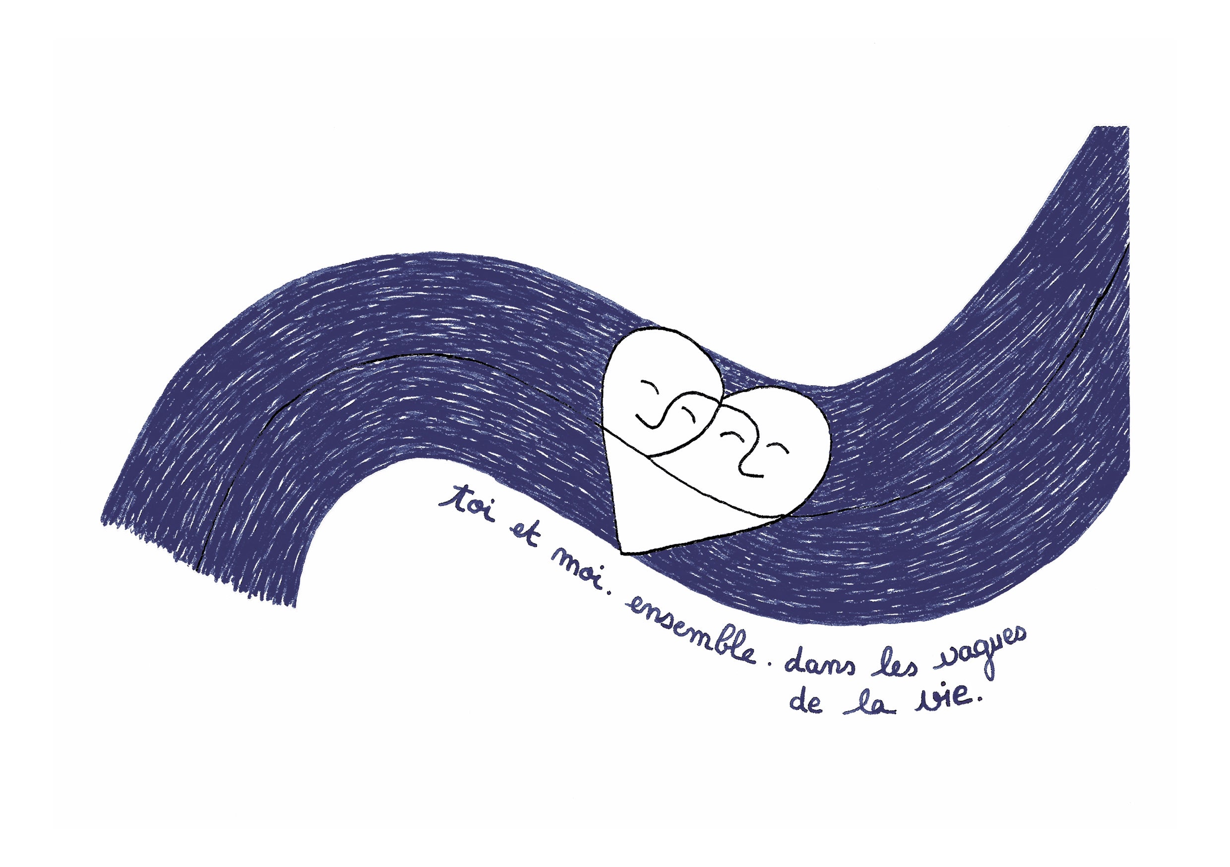 Illustration "toi et moi dans les vagues de la vie" - Grisbleu - sous le sable design - grisbleu
